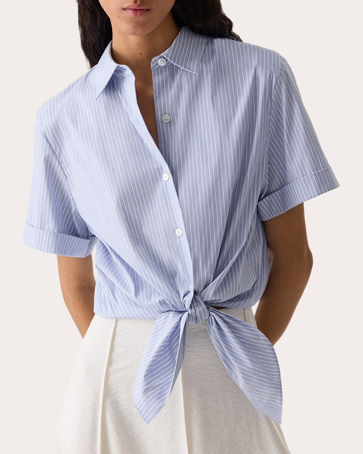 Stripe Tie-Front Button-Up