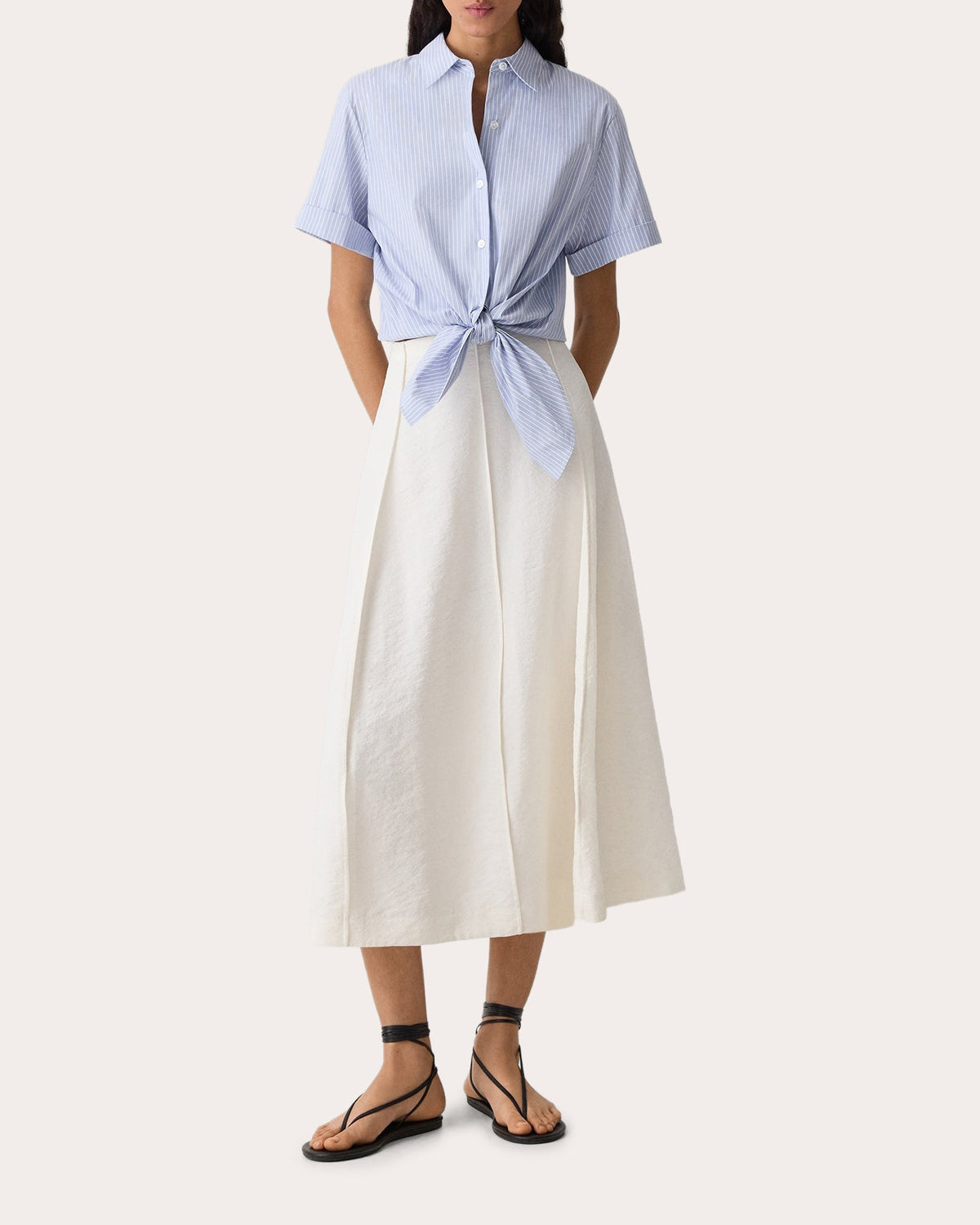 Stripe Tie-Front Button-Up