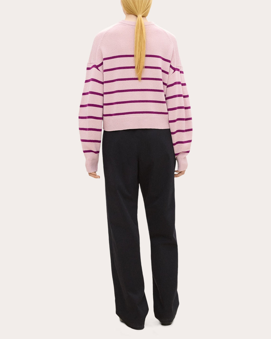 Stripe Cashmere Knit Crewneck Pullover