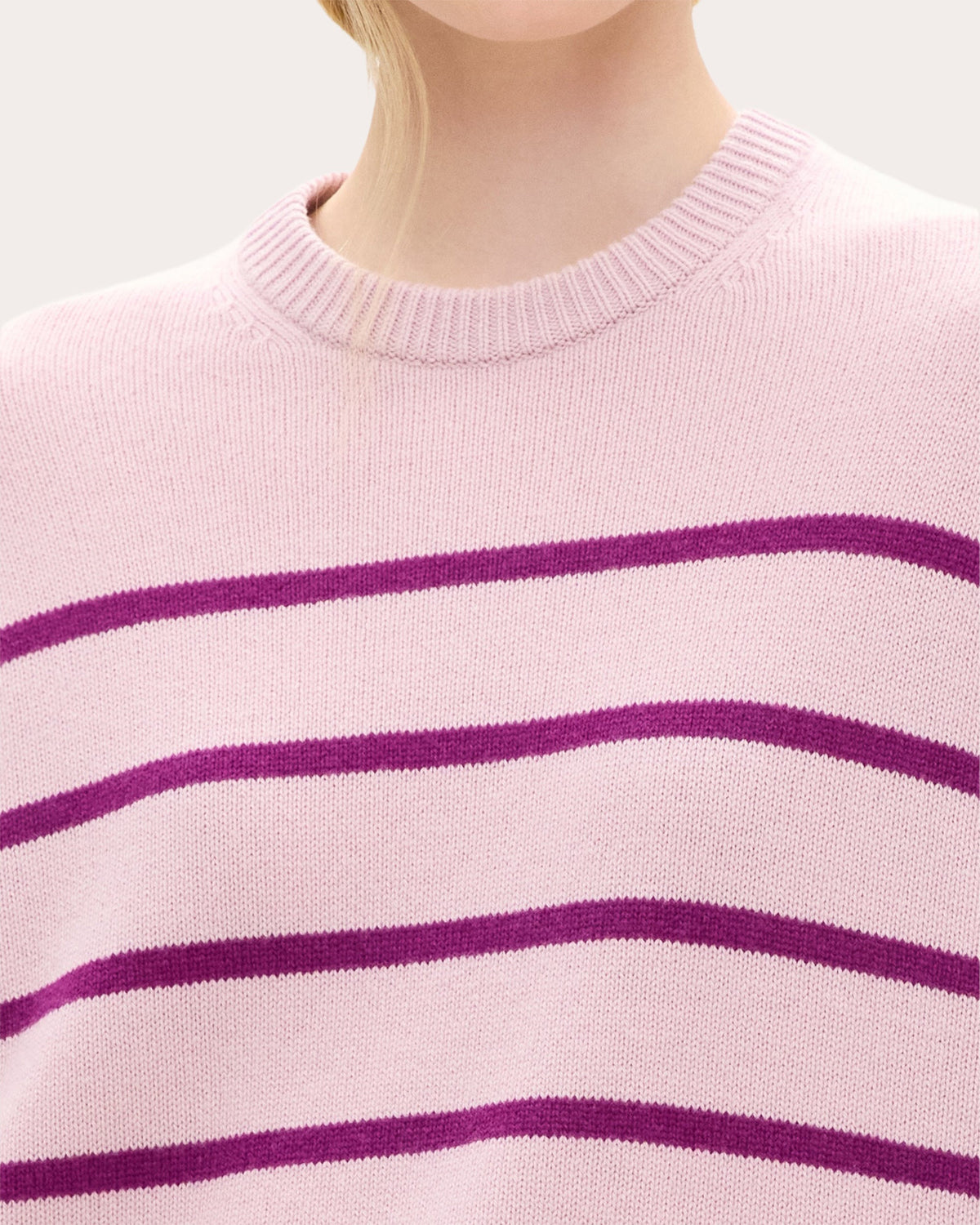 Stripe Cashmere Knit Crewneck Pullover