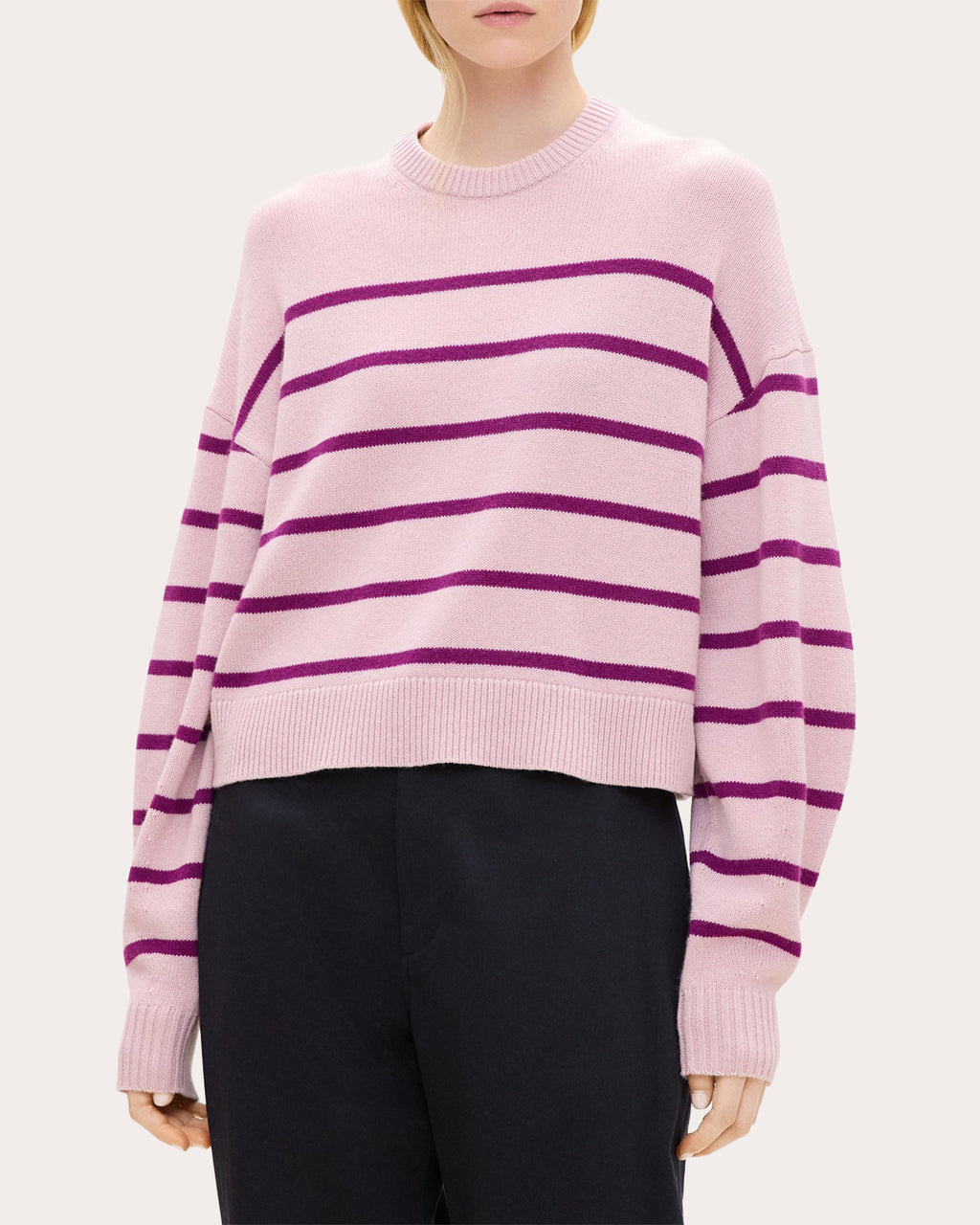 Stripe Cashmere Knit Crewneck Pullover