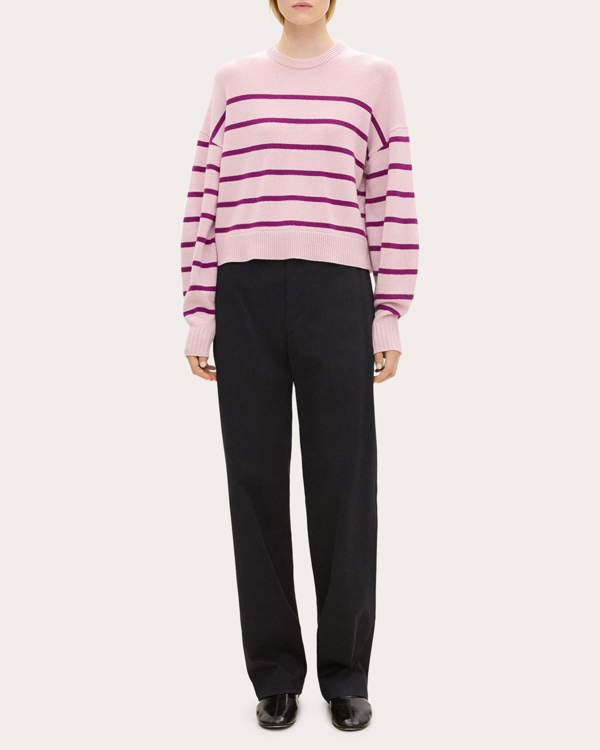 Stripe Cashmere Knit Crewneck Pullover
