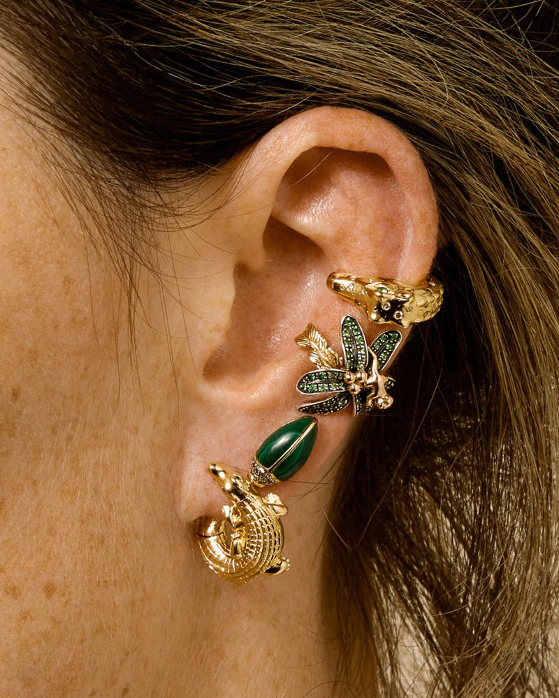 Malachite & Brown Diamond Mini Scarab Stud Earring