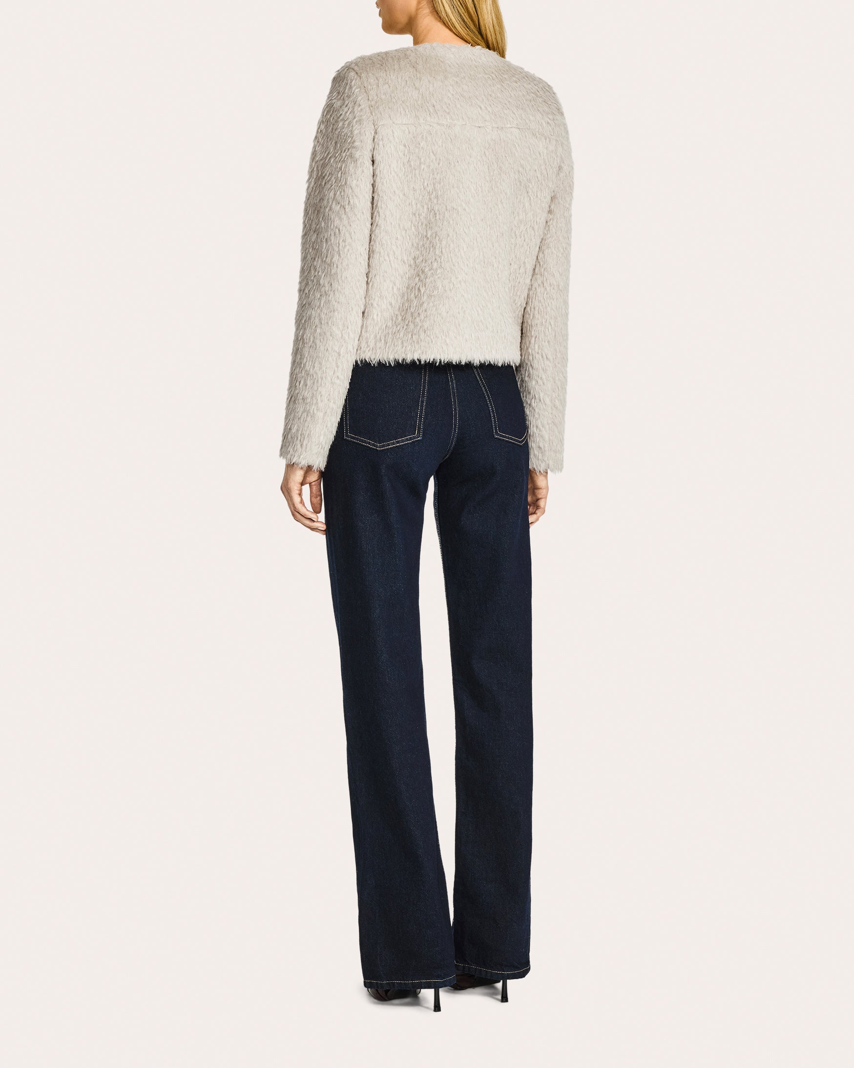 Textured Suri Alpaca Collarless Moto Jacket