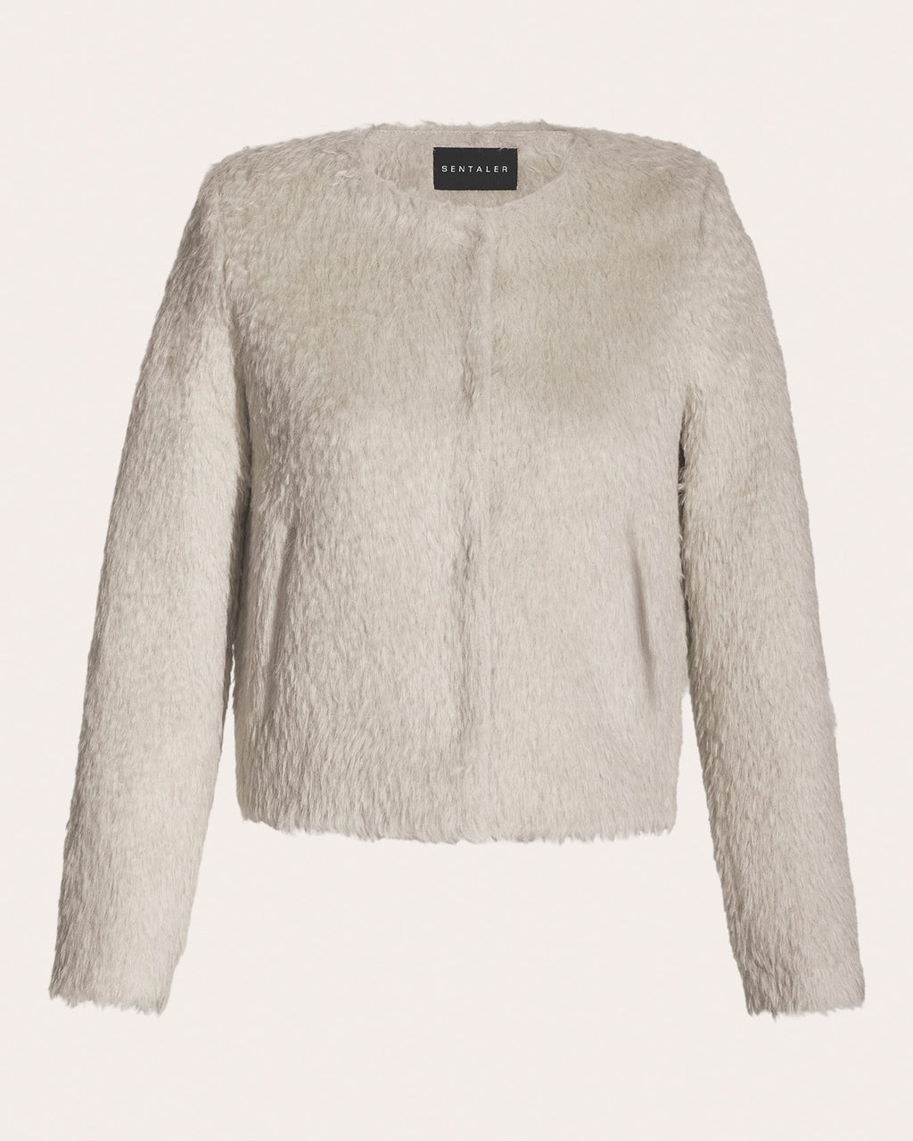 Textured Suri Alpaca Collarless Moto Jacket