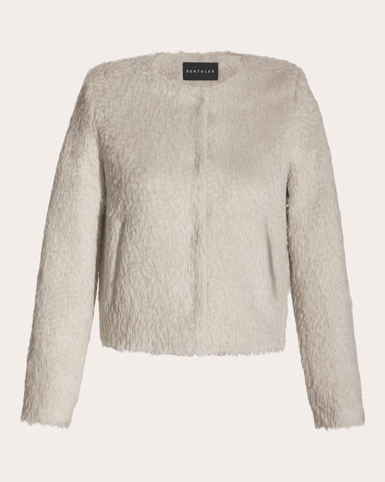 Textured Suri Alpaca Collarless Moto Jacket