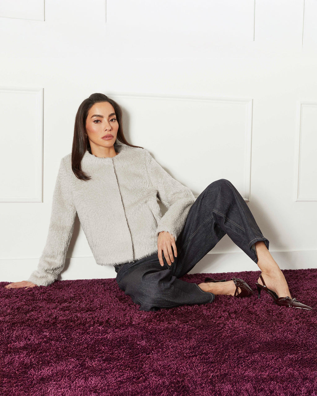 Textured Suri Alpaca Collarless Moto Jacket