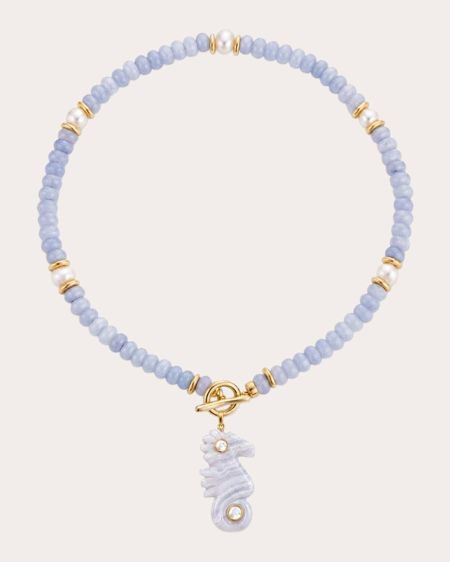 Blue Lace Agate Seamist Seahorse Necklace