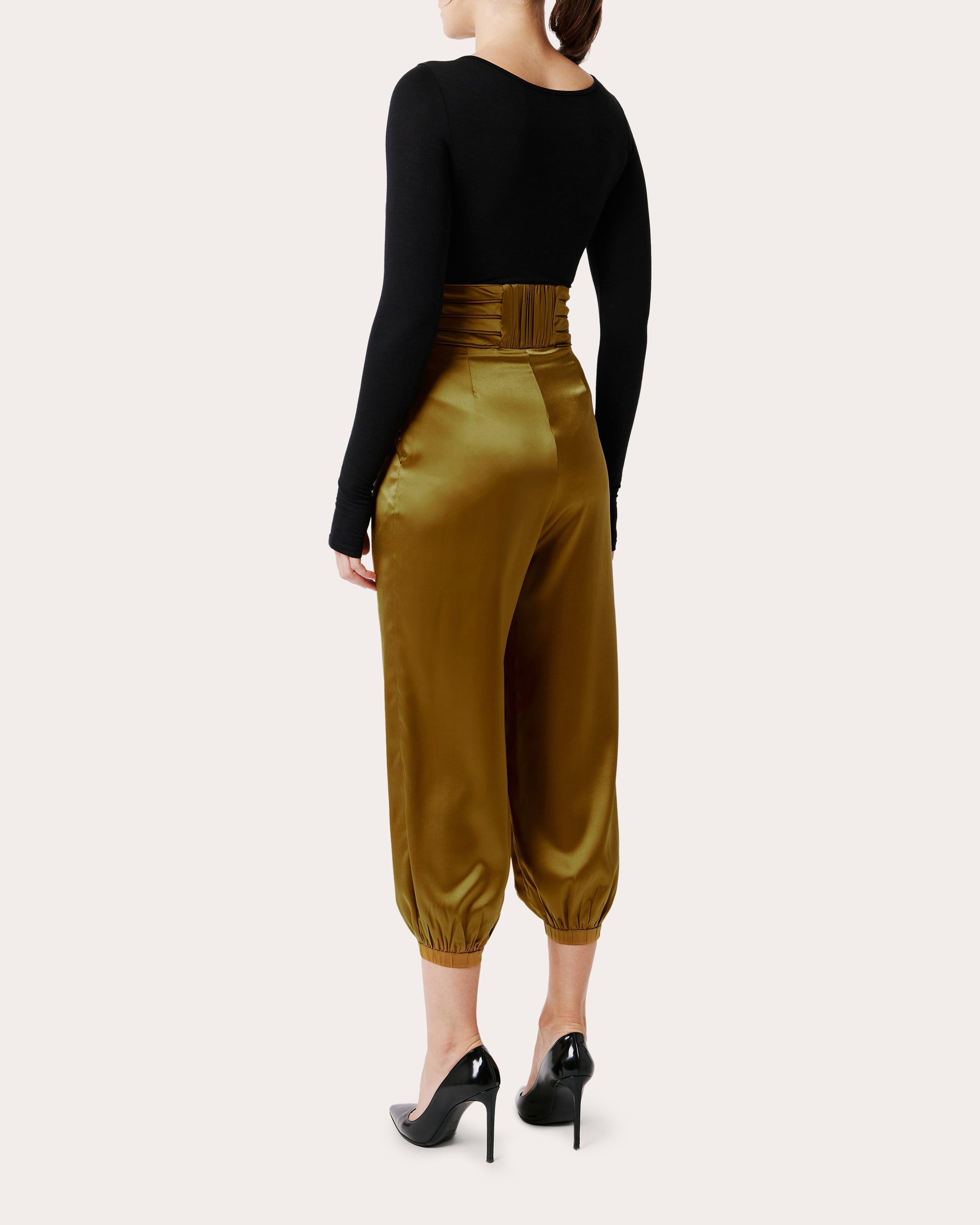 Avenoir Silk Charmeuse Pleated Crop Pants