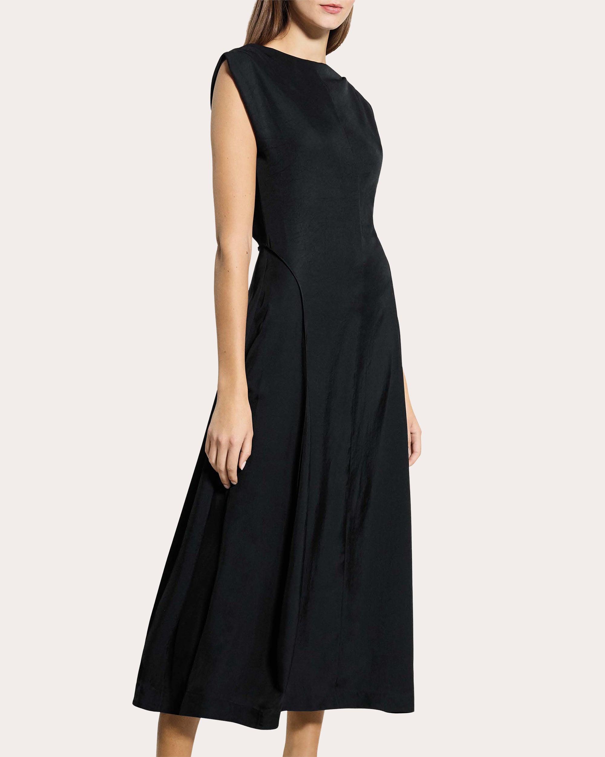 Washed Twill Boatneck Parachute Midi Dress