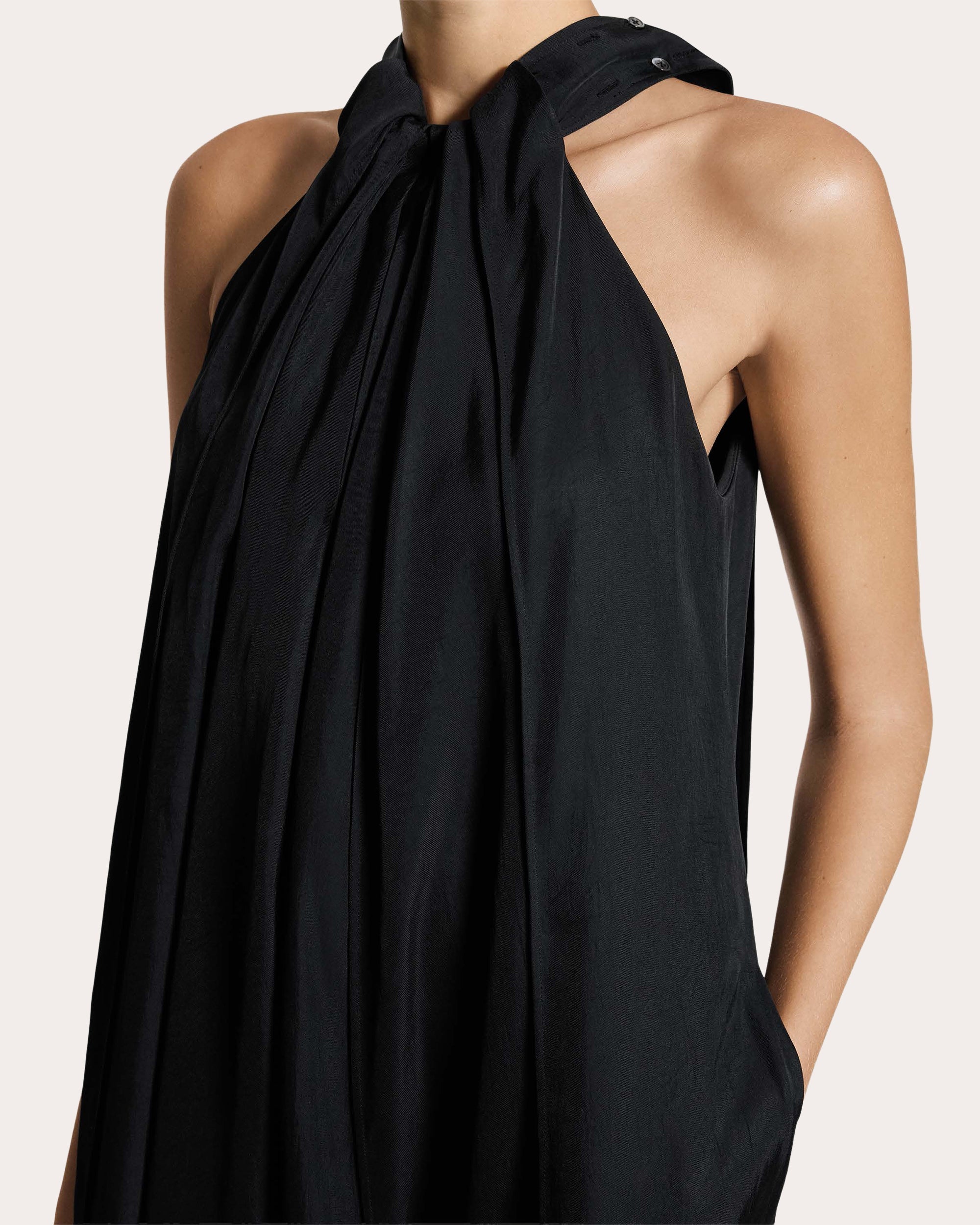 Washed Twill Drawstring Tank Midi Dress