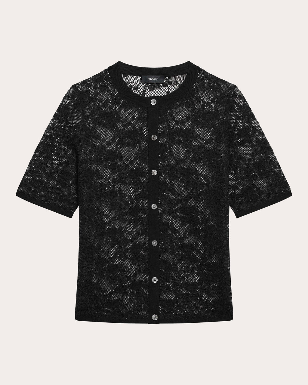 Floral Lace Short-Sleeve Button-Up Top
