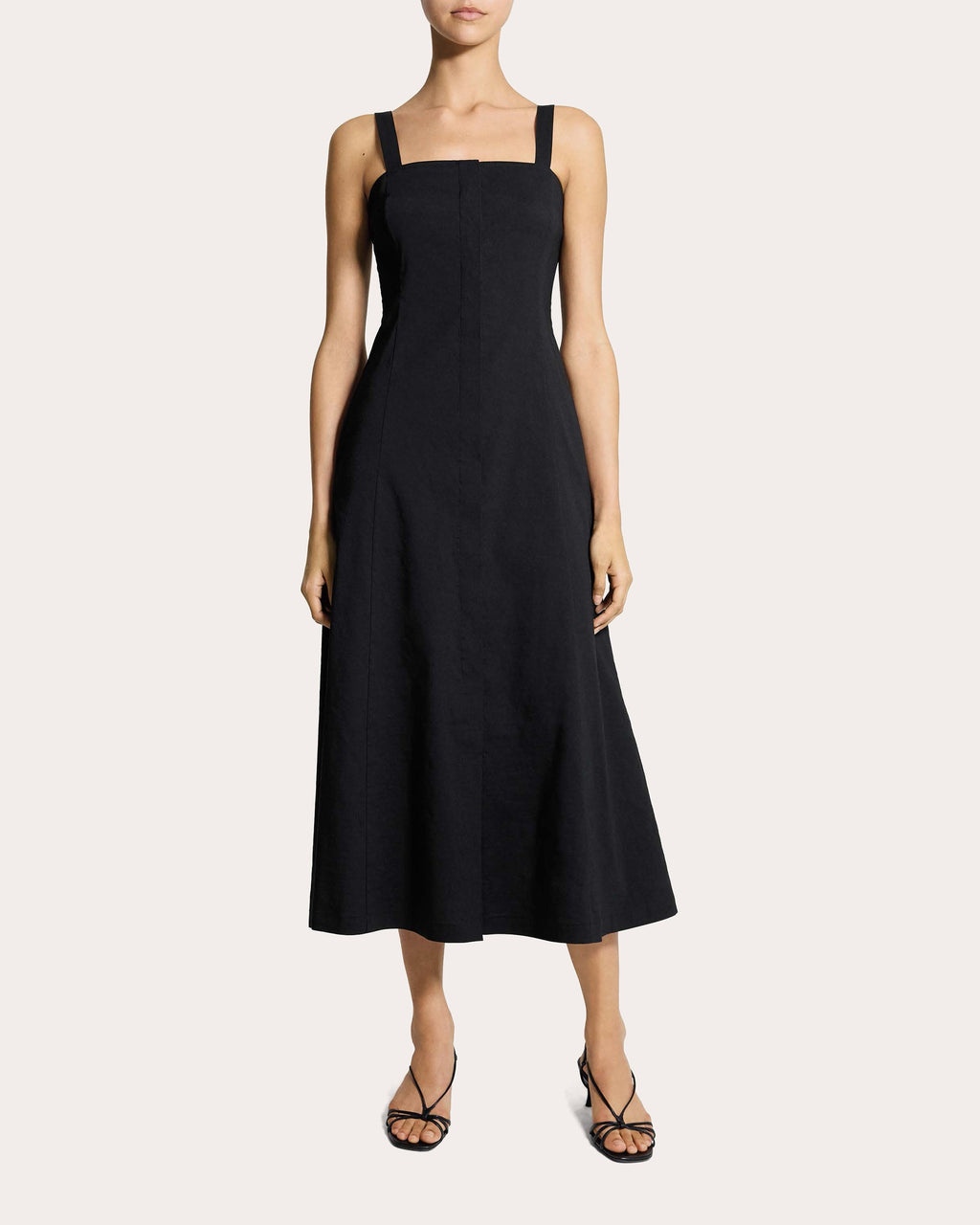 Good Linen Square Neck Flared Midi Dress