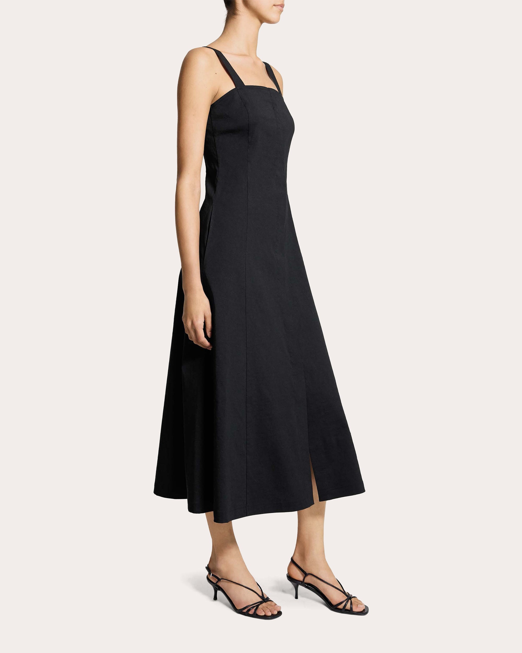 Good Linen Square Neck Flared Midi Dress