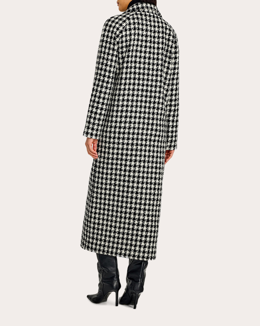 Tweed Houndstooth Alpaca Maxi Raglan Sleeve Coat