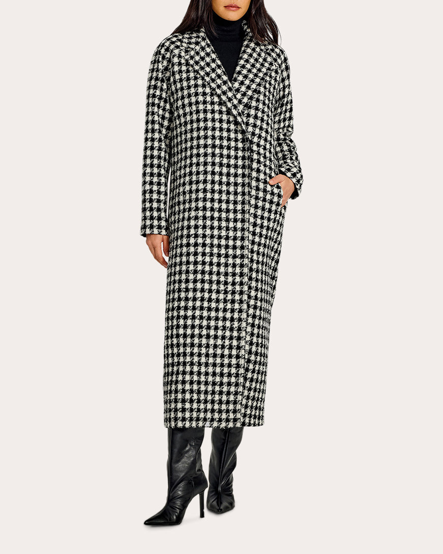 Tweed Houndstooth Alpaca Maxi Raglan Sleeve Coat