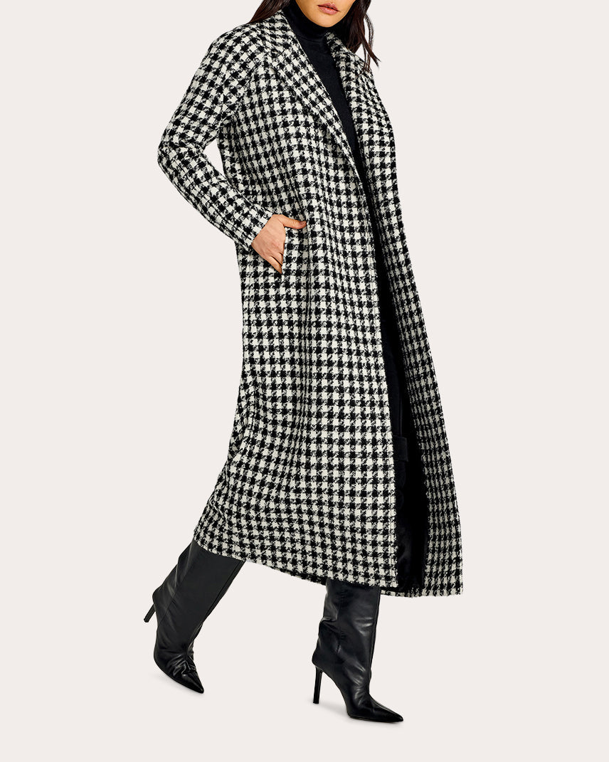 Tweed Houndstooth Alpaca Maxi Raglan Sleeve Coat