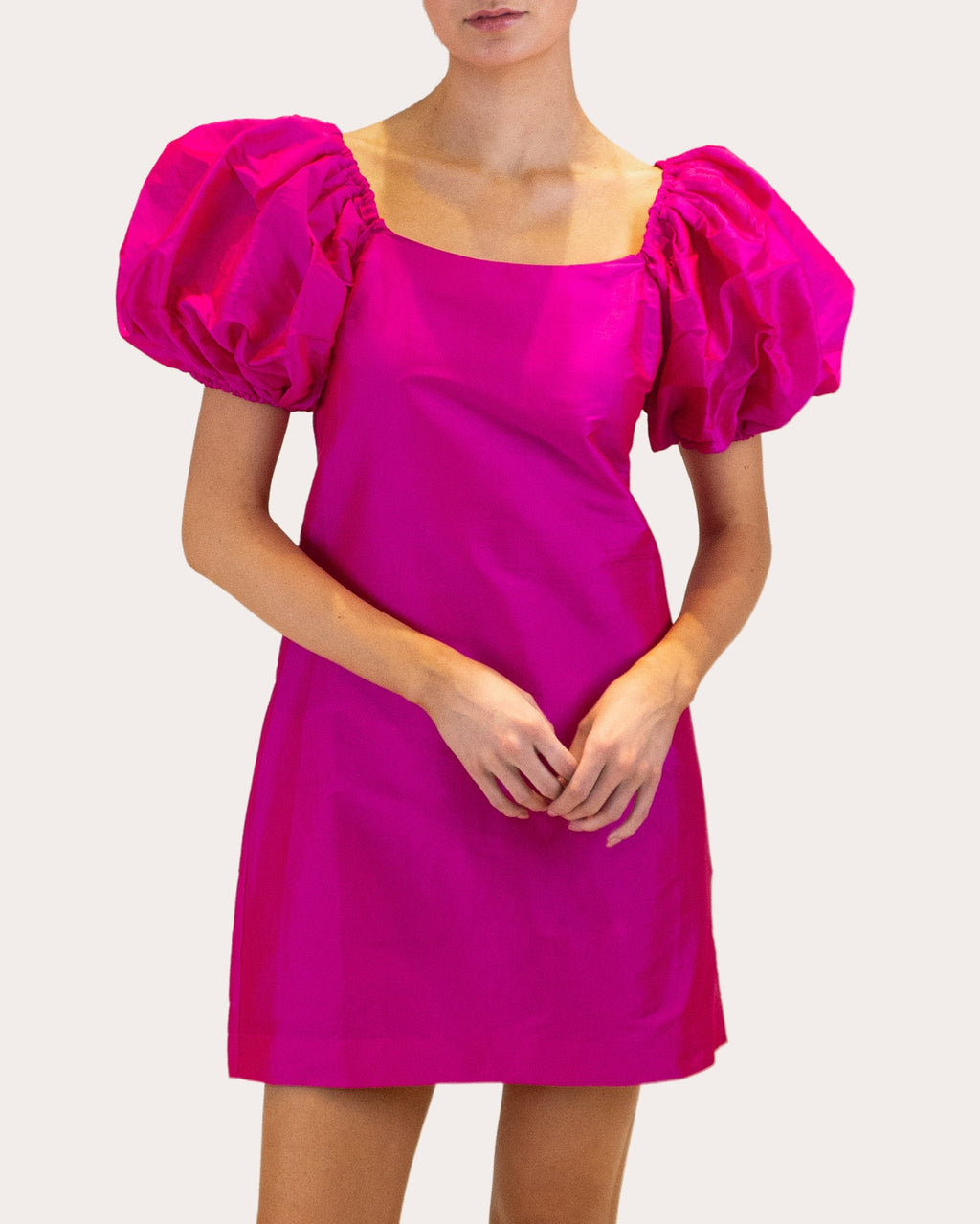 Drea Taffeta Puff-Sleeve Mini Dress