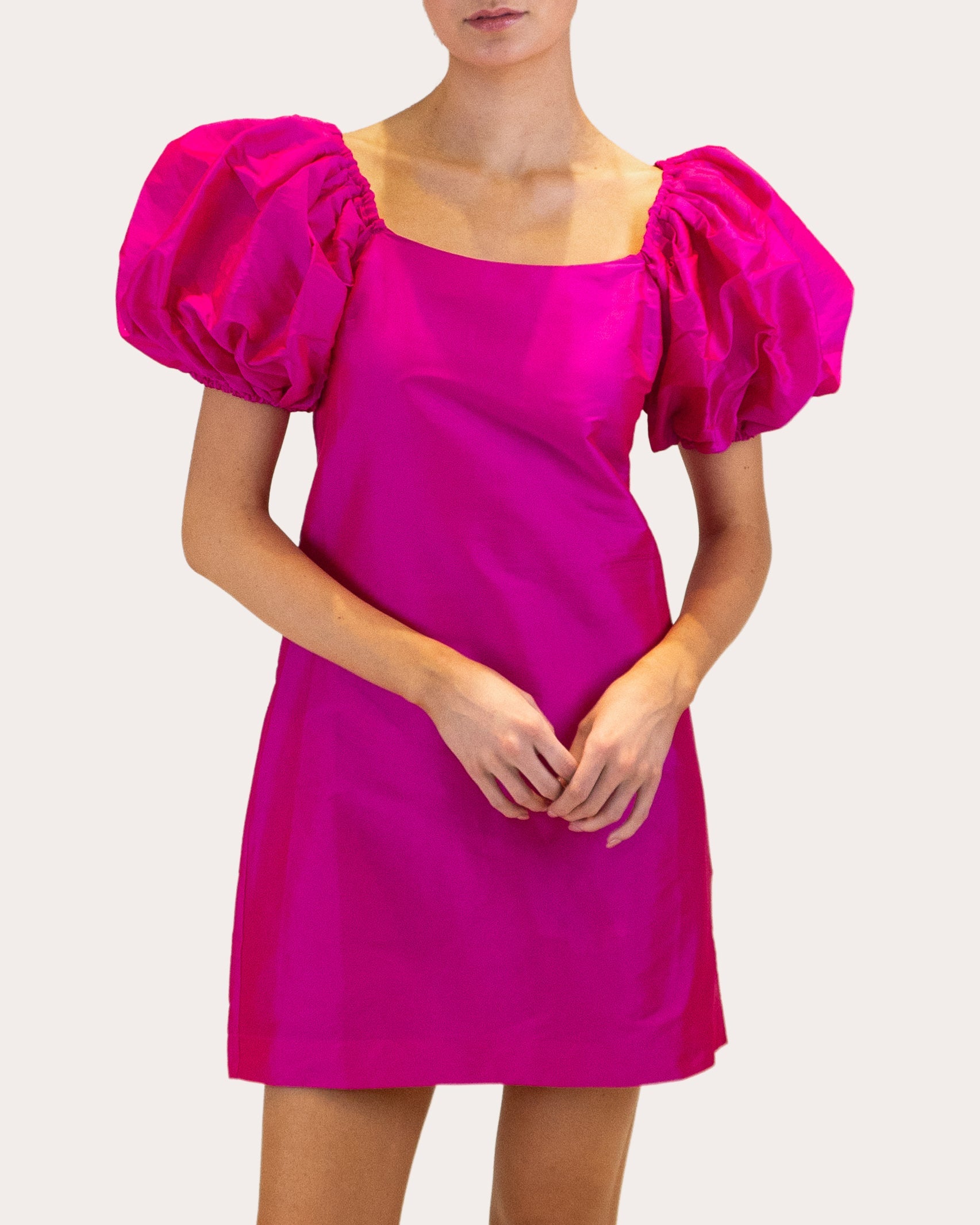 Drea Taffeta Puff-Sleeve Mini Dress