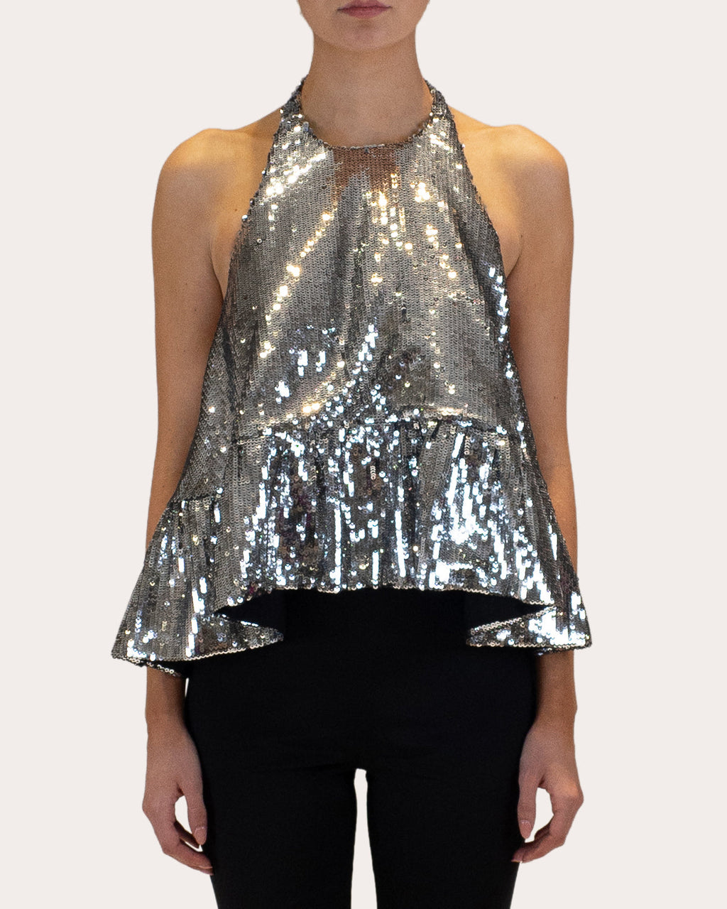Winston Sequin Peplum Halter Top