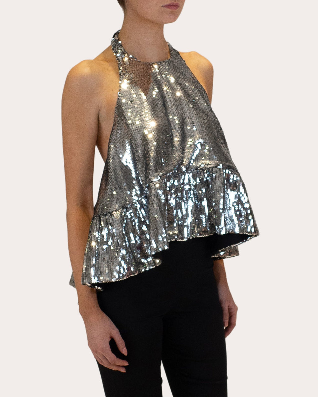 Winston Sequin Peplum Halter Top