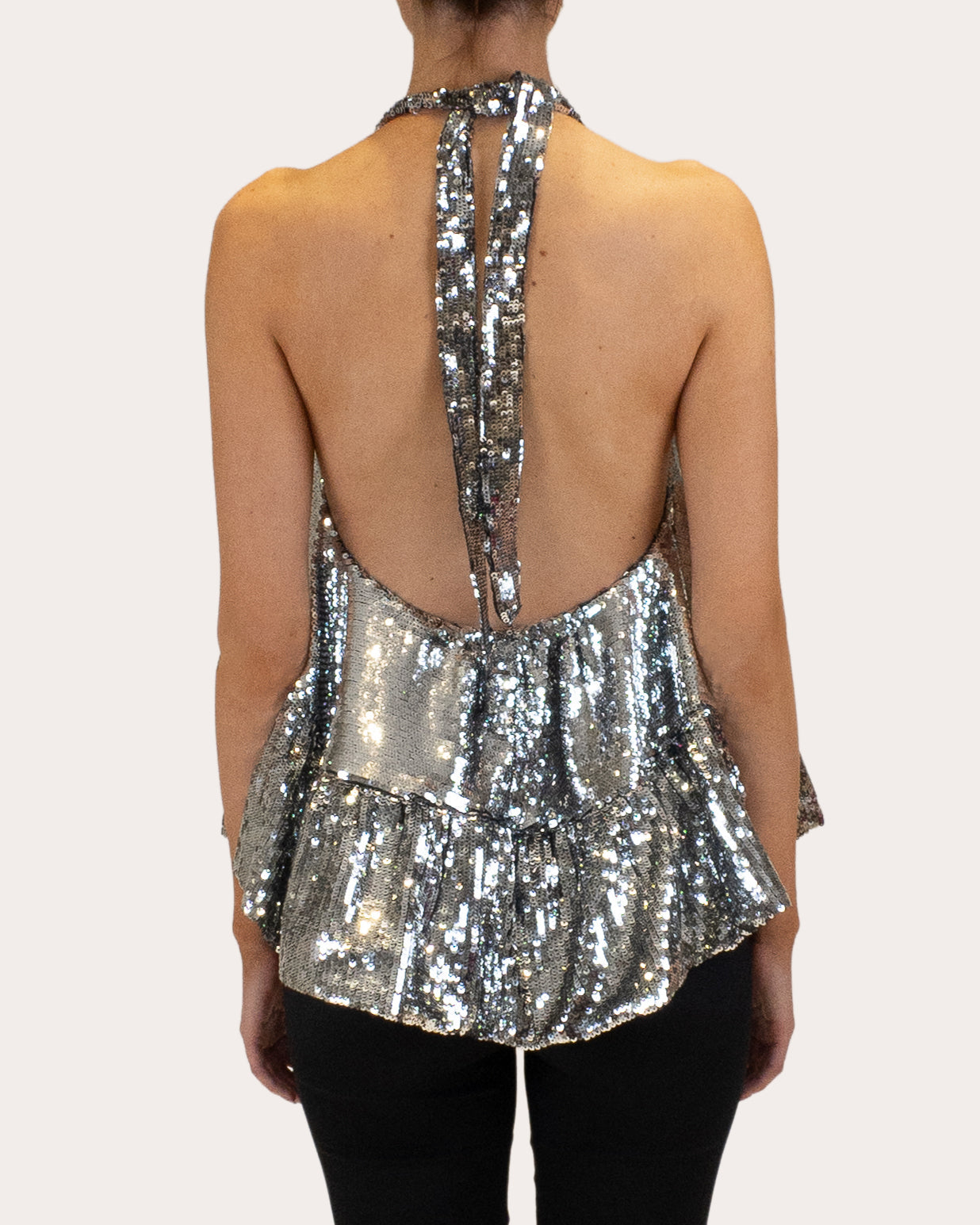 Winston Sequin Peplum Halter Top