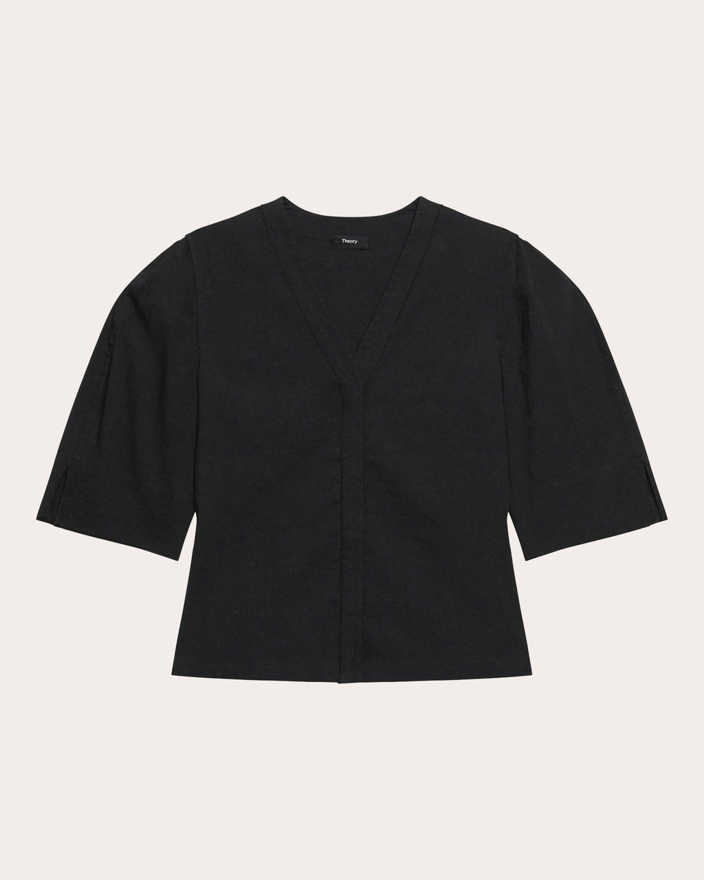 Good Linen Round-Sleeve Button-Up Top