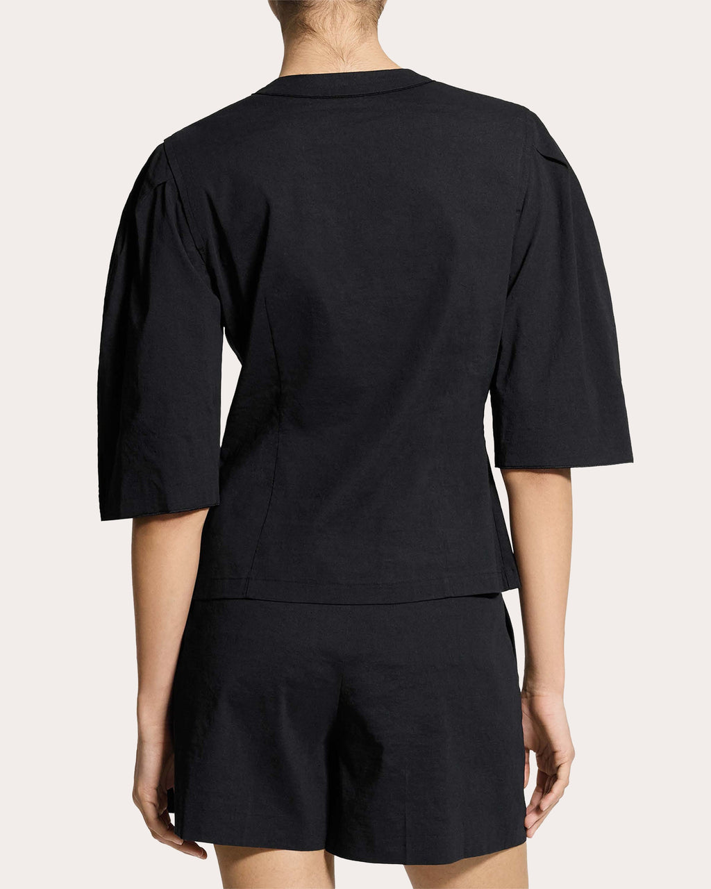 Good Linen Round-Sleeve Button-Up Top