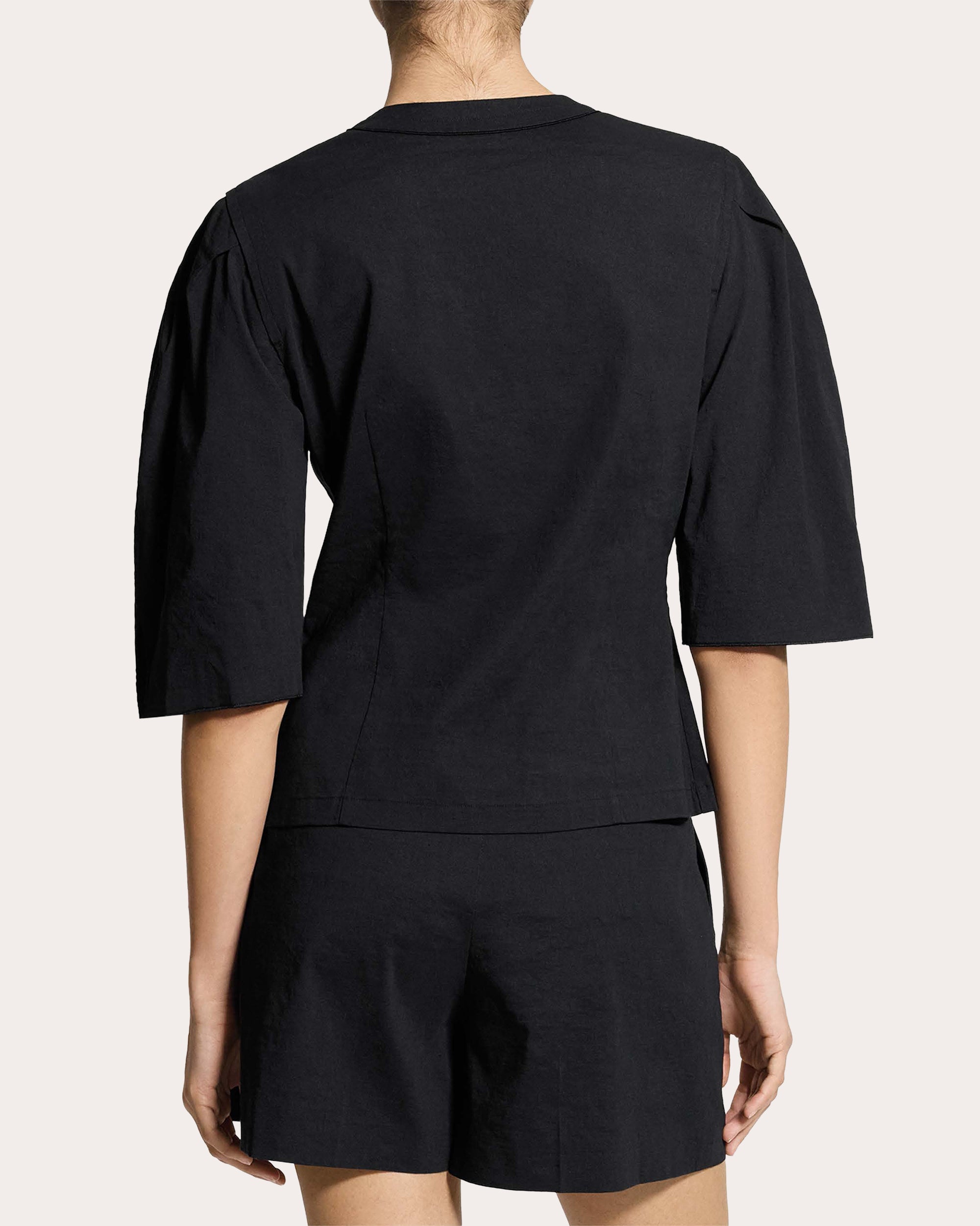 Good Linen Round-Sleeve Button-Up Top
