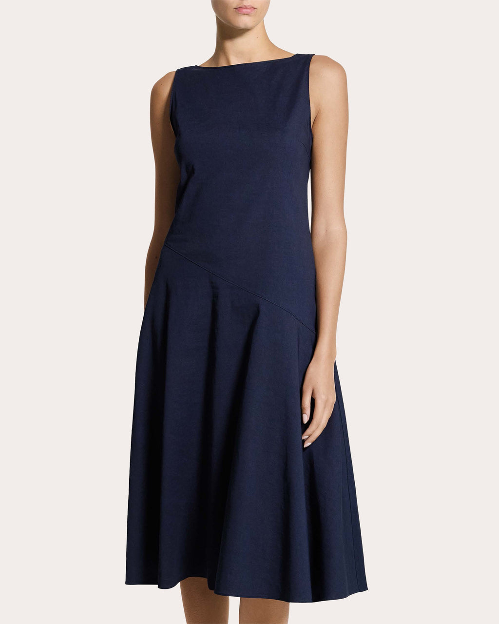 Good Linen Bias-Cut Boatneck Midi Dress