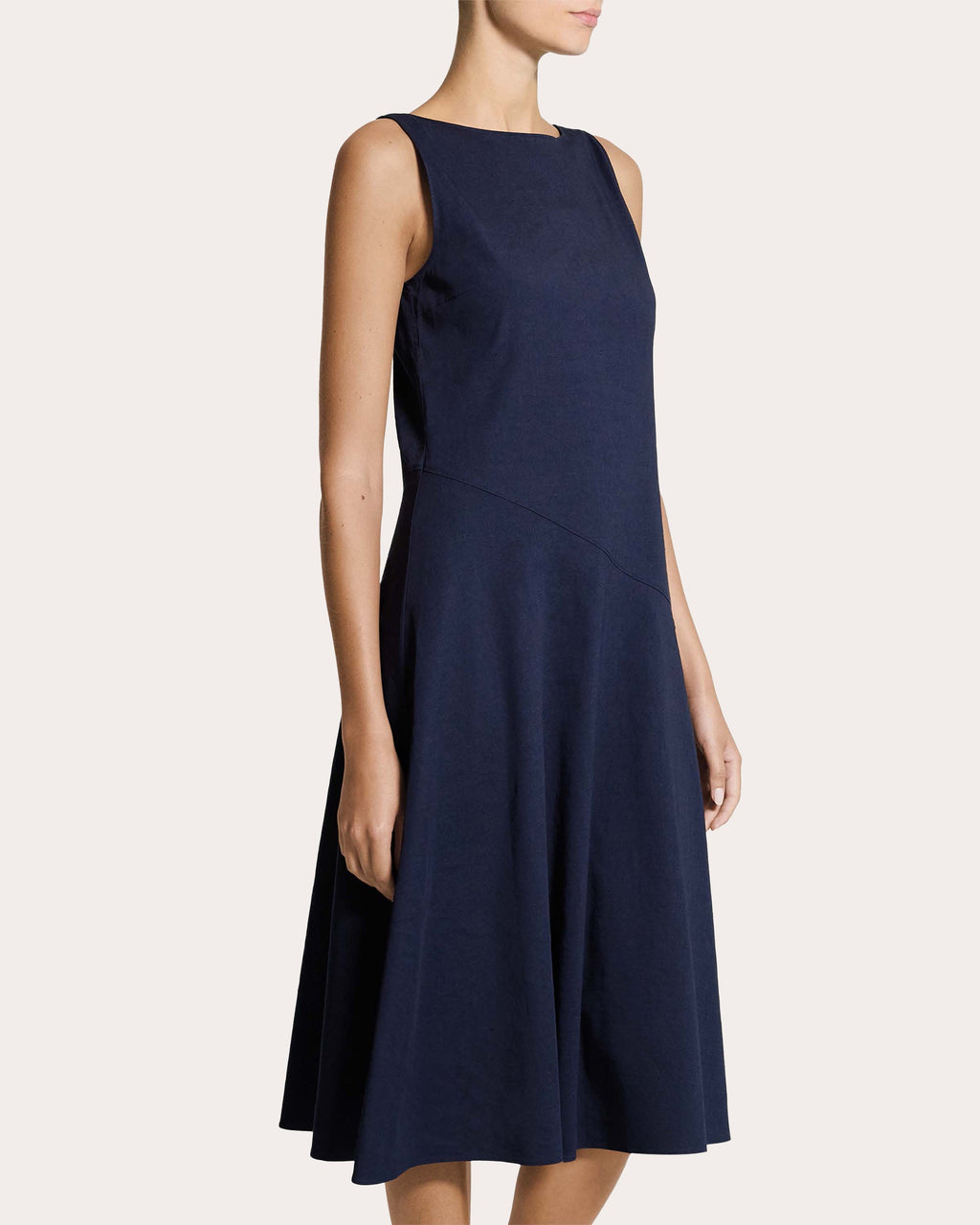 Good Linen Bias-Cut Boatneck Midi Dress