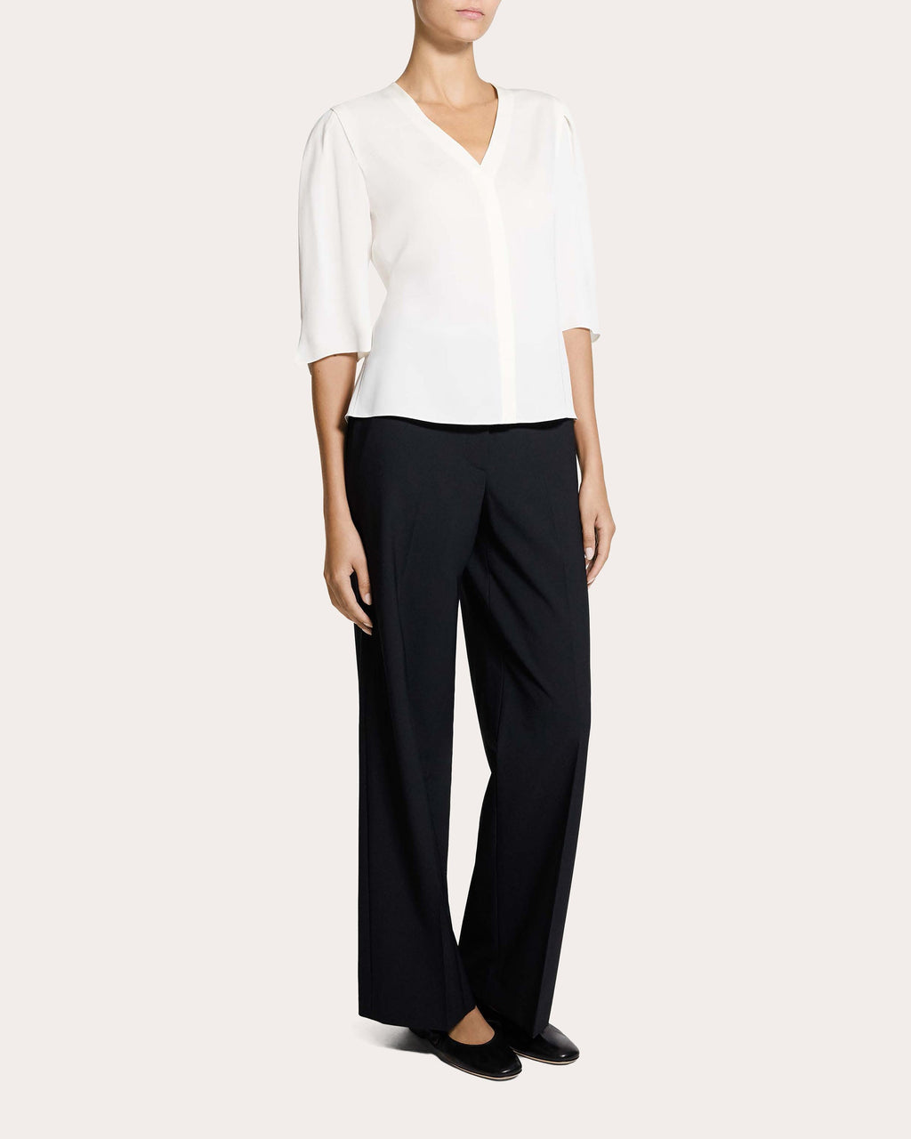 Silk Round-Sleeve Button-Up Top