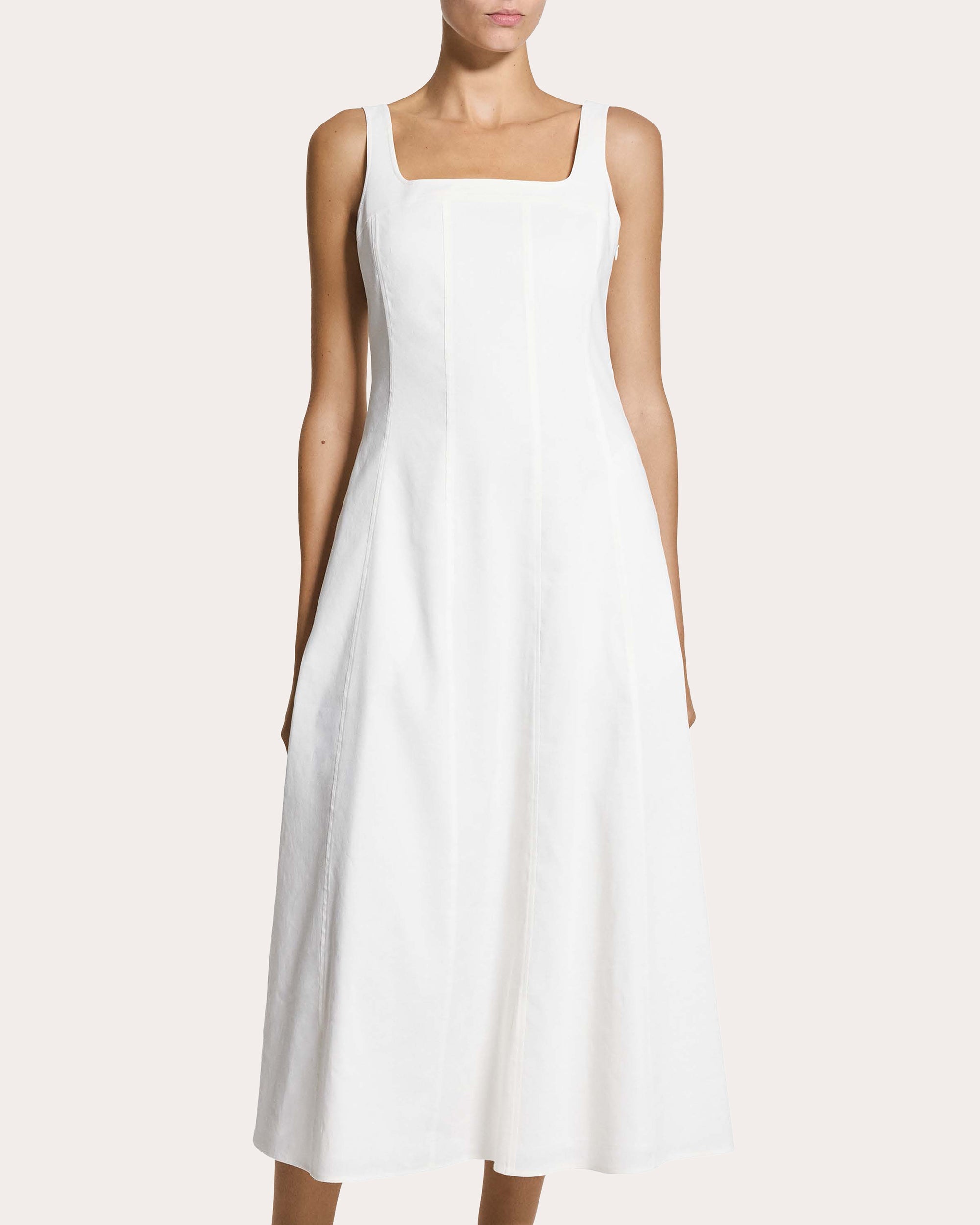 Good Linen Square Neck Seamed Midi Dress