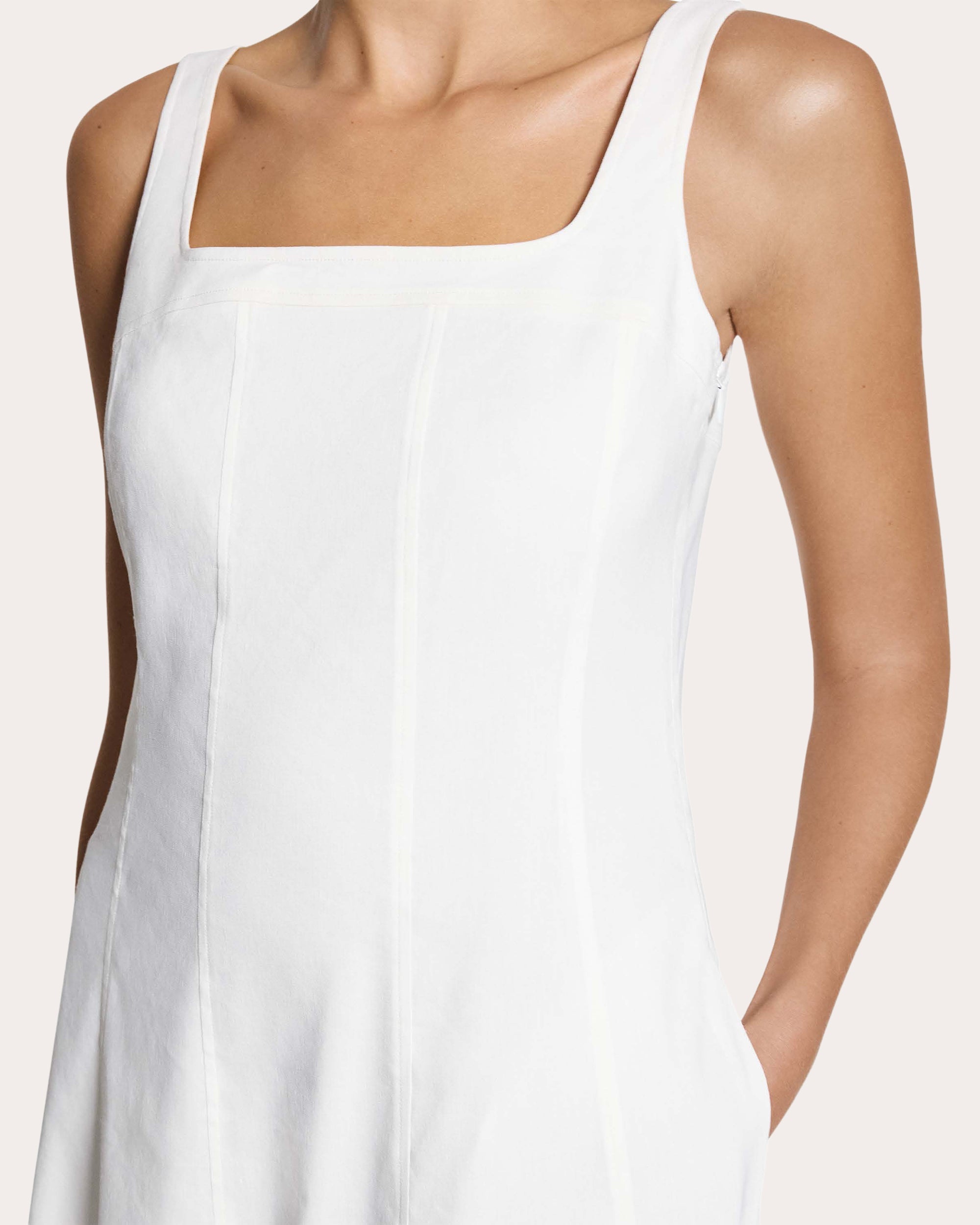 Good Linen Square Neck Seamed Midi Dress