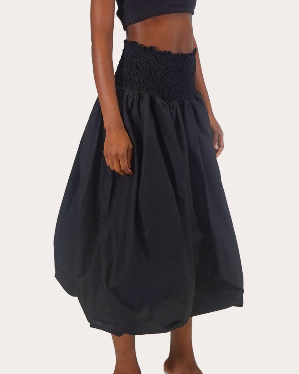 Roma Smocked Cotton Poplin Midi Skirt
