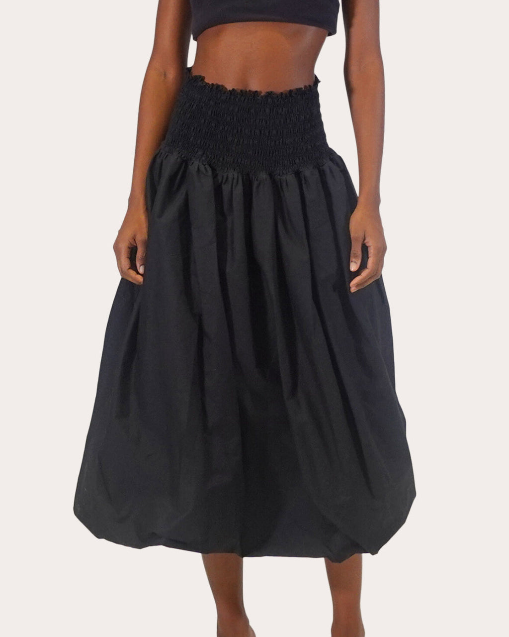 Roma Smocked Cotton Poplin Midi Skirt