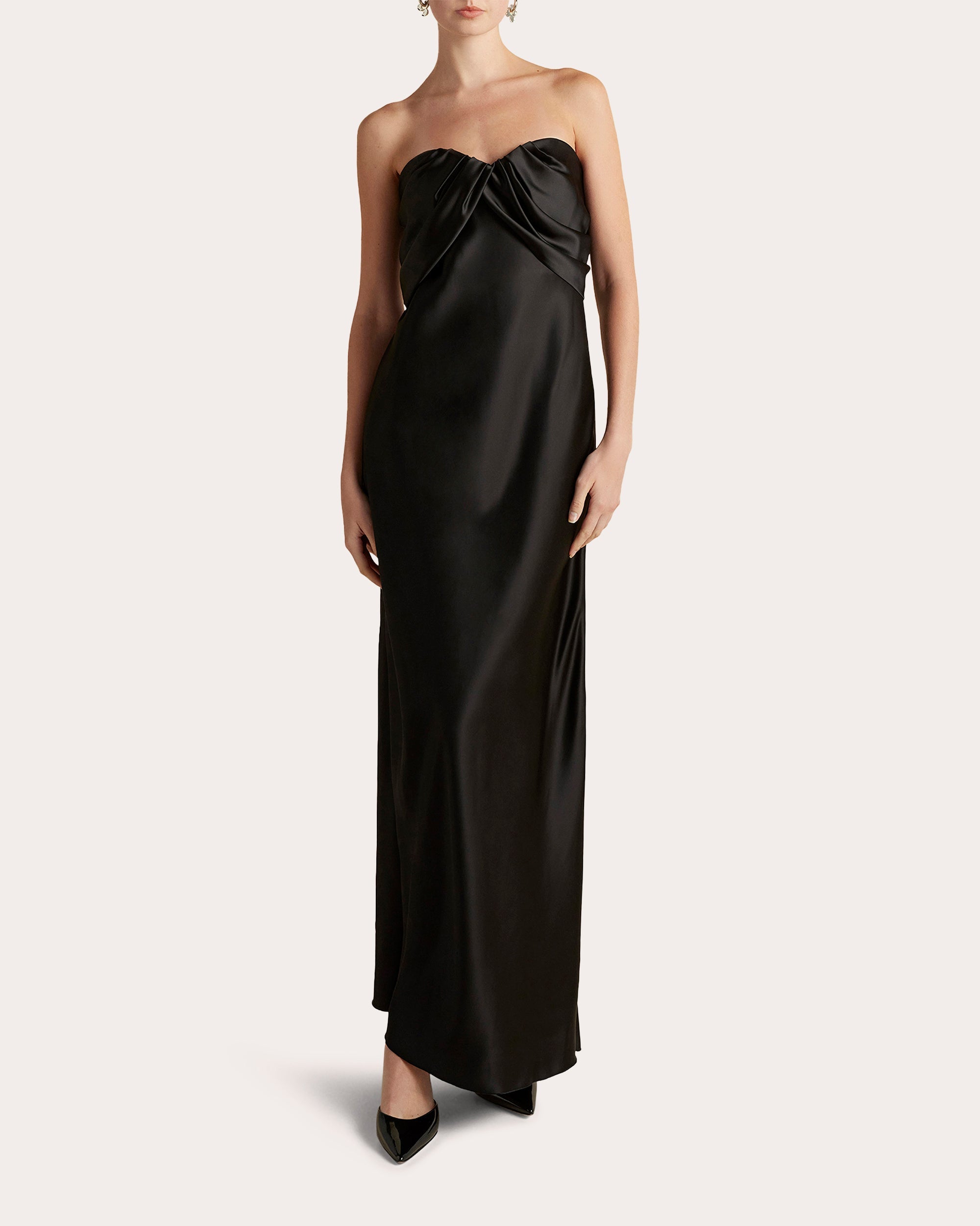 Satin Draped Bustier Strapless Dress