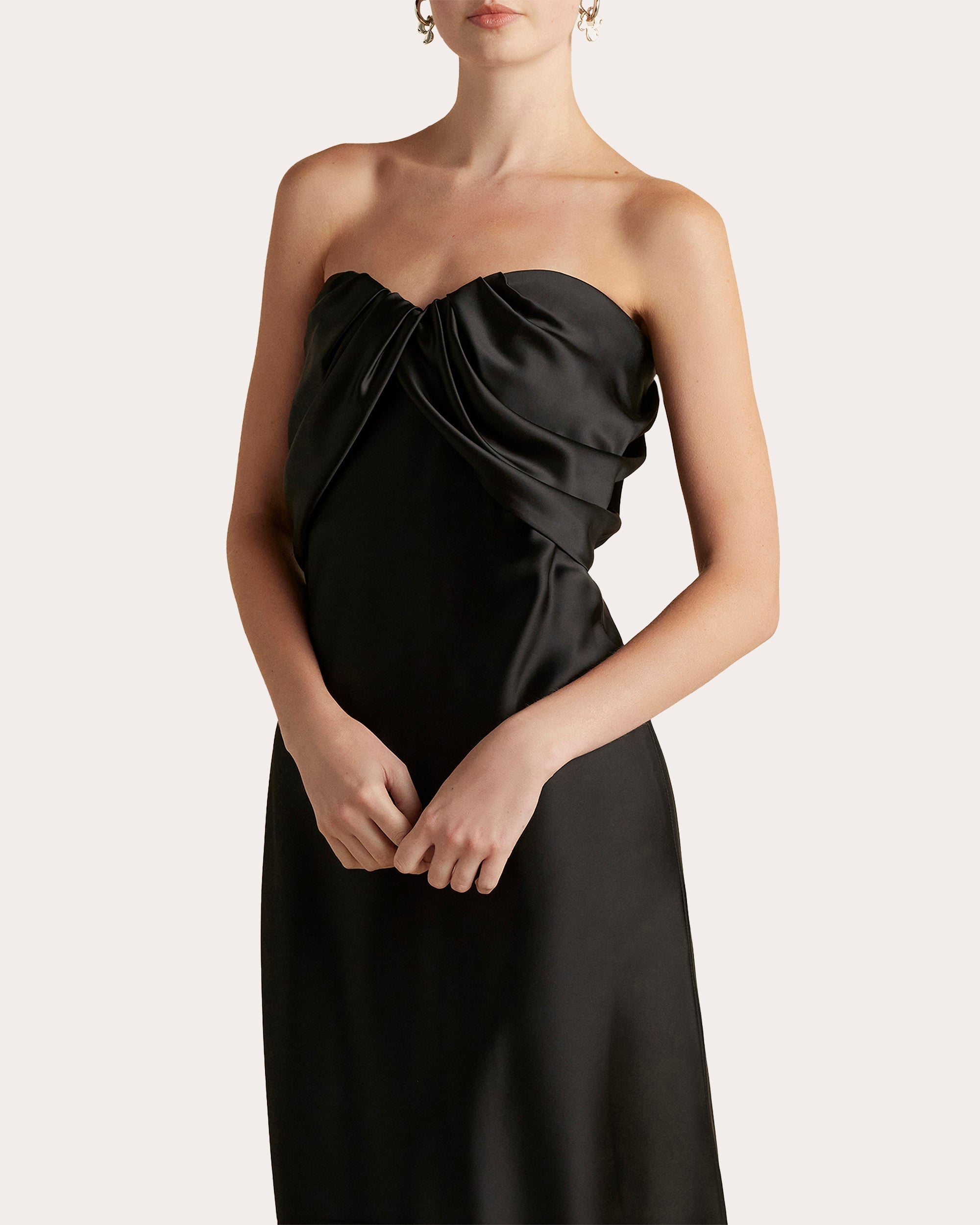 Satin Draped Bustier Strapless Dress