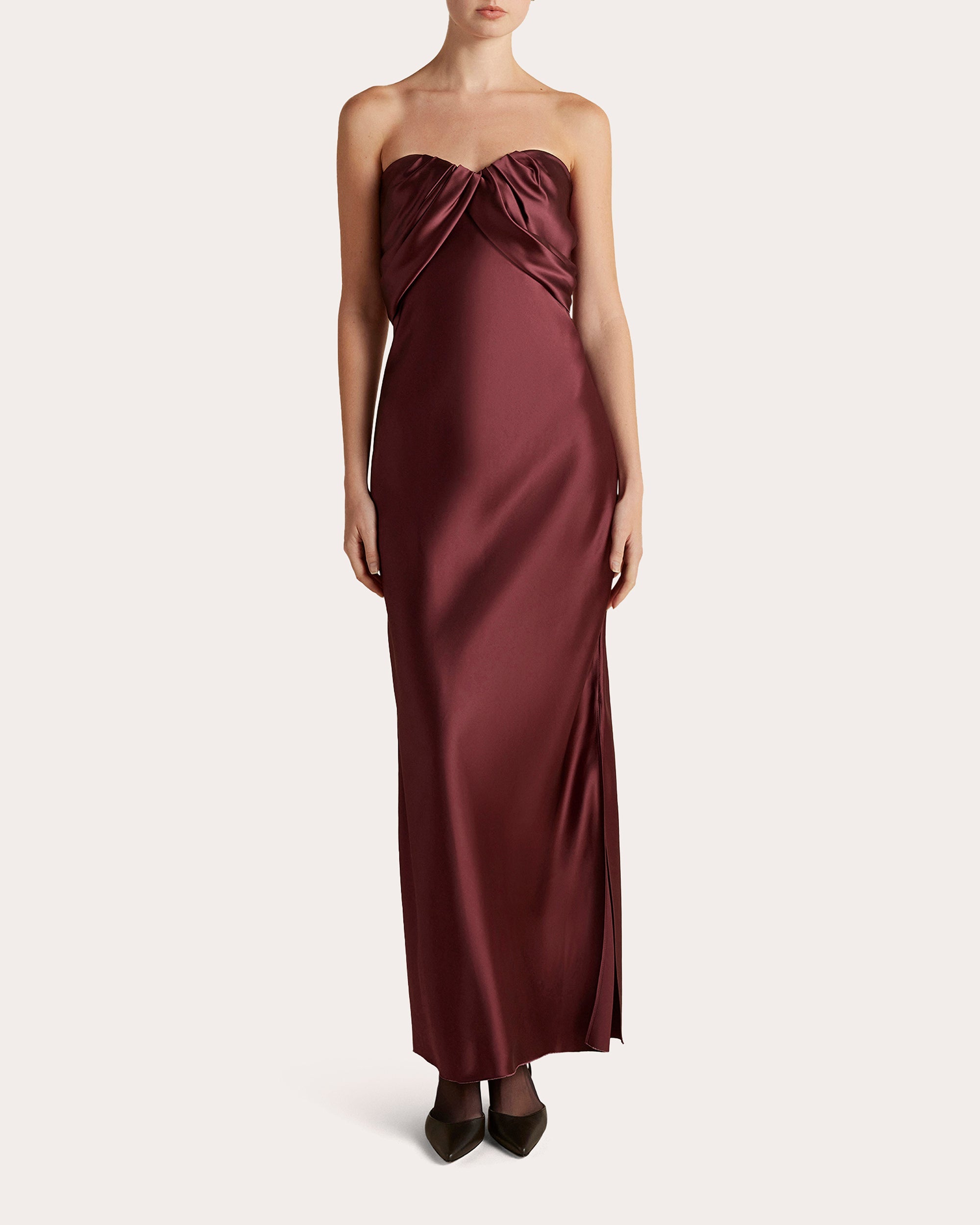 Satin Draped Bustier Strapless Dress