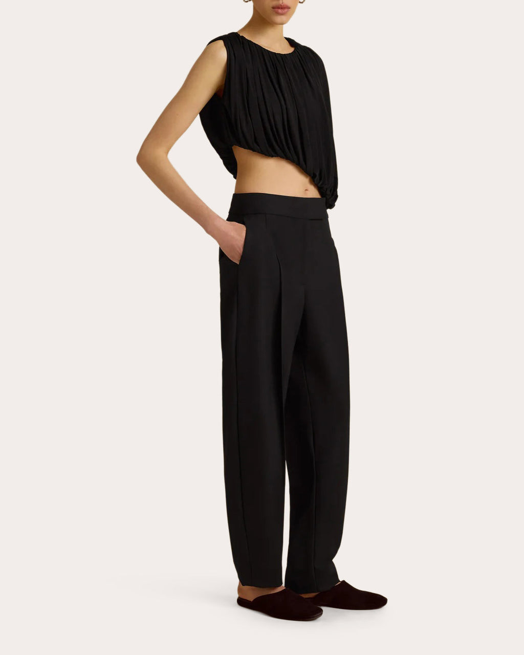 Jersey Gathered Drape Asymmetric Crop Top