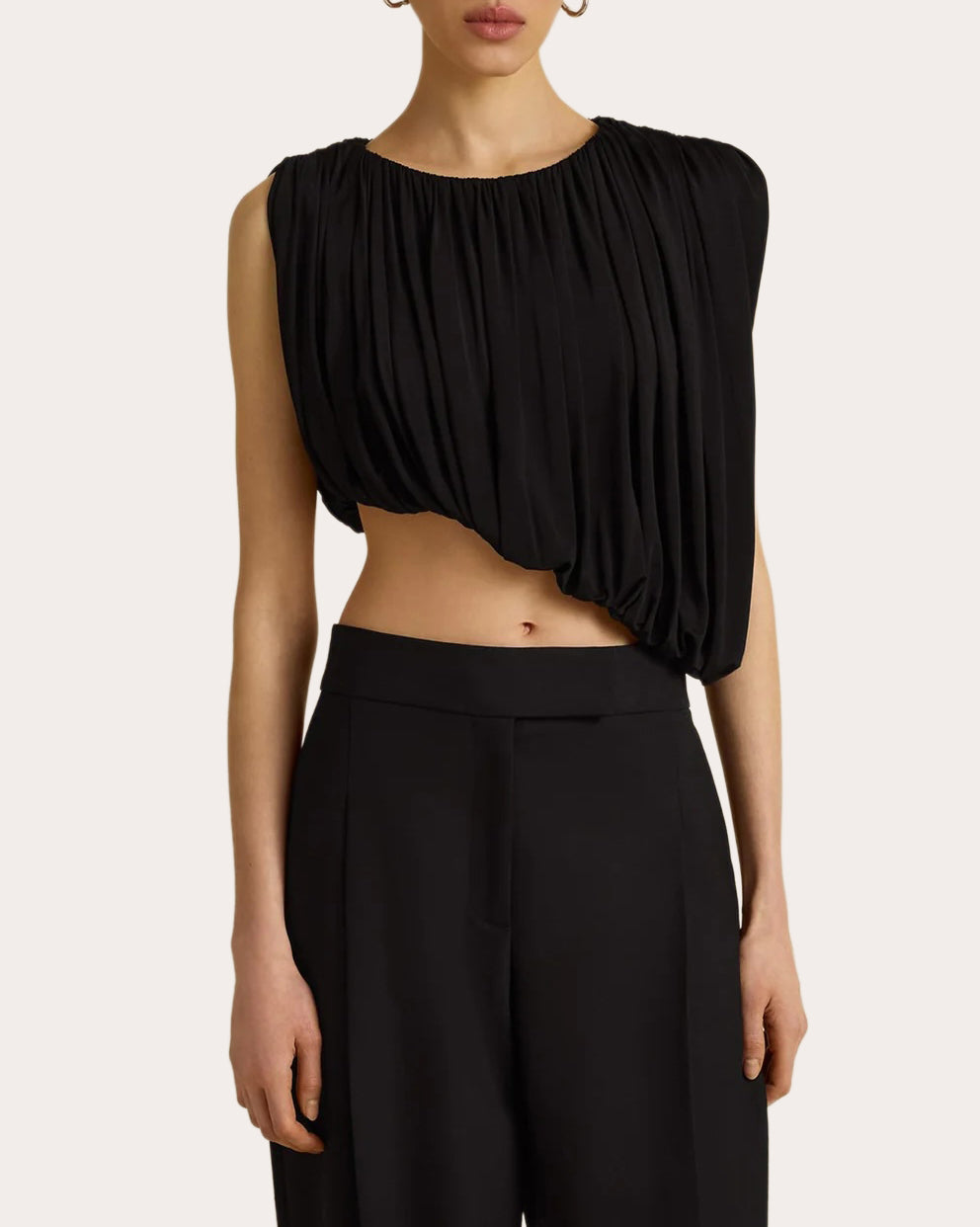 Jersey Gathered Drape Asymmetric Crop Top