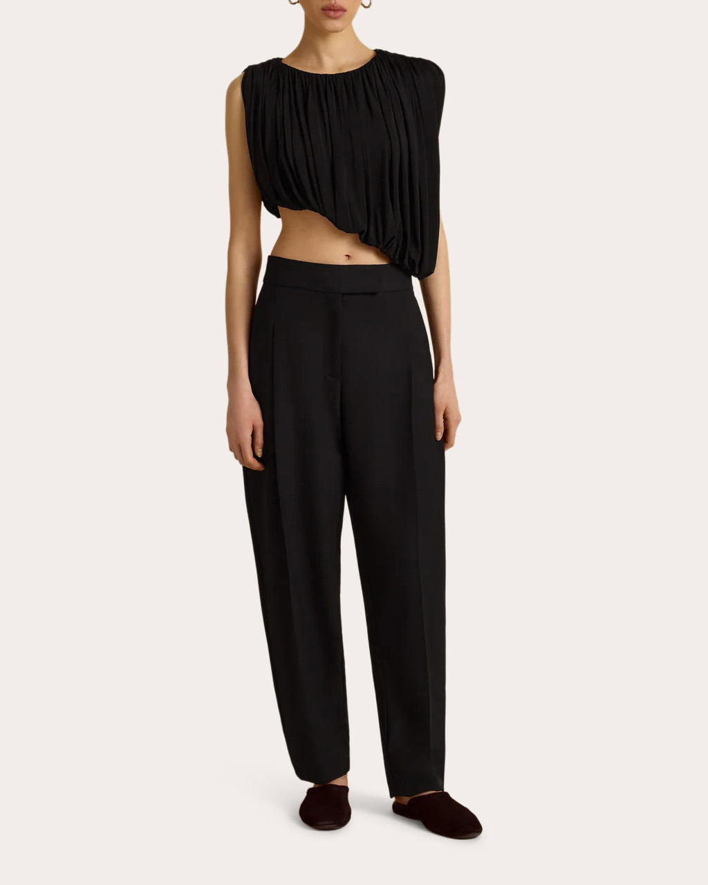 Jersey Gathered Drape Asymmetric Crop Top