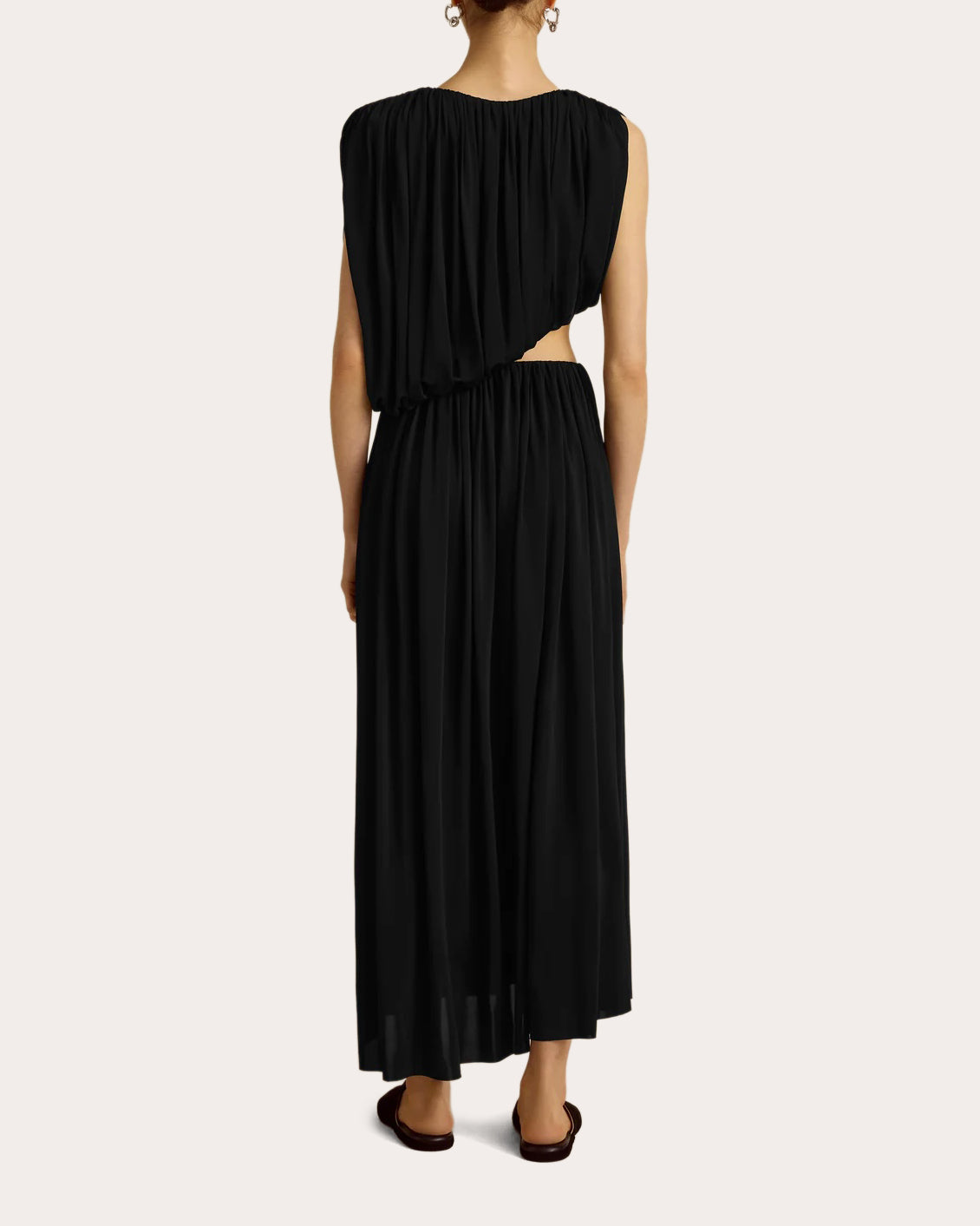 Jersey Cutout Gathered Drape Maxi Dress