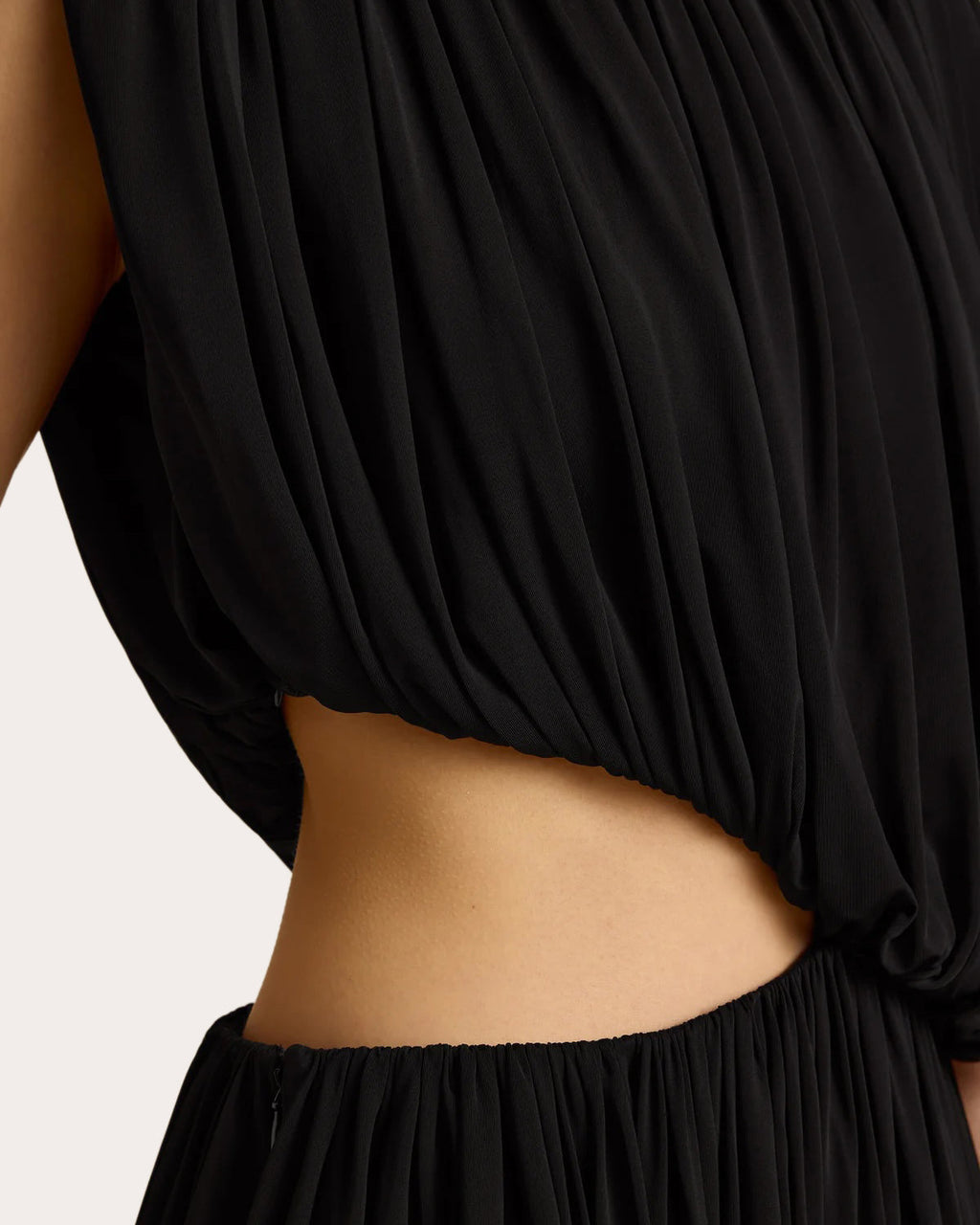 Jersey Cutout Gathered Drape Maxi Dress