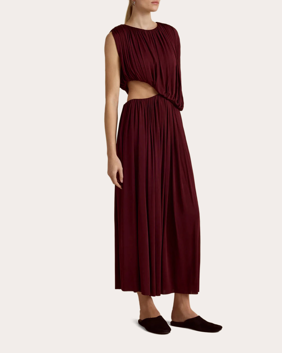 Jersey Cutout Gathered Drape Maxi Dress