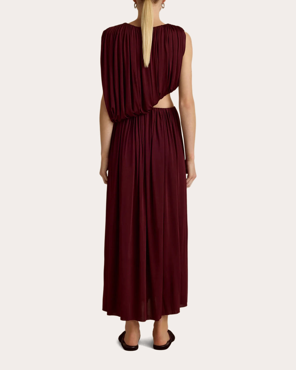 Jersey Cutout Gathered Drape Maxi Dress