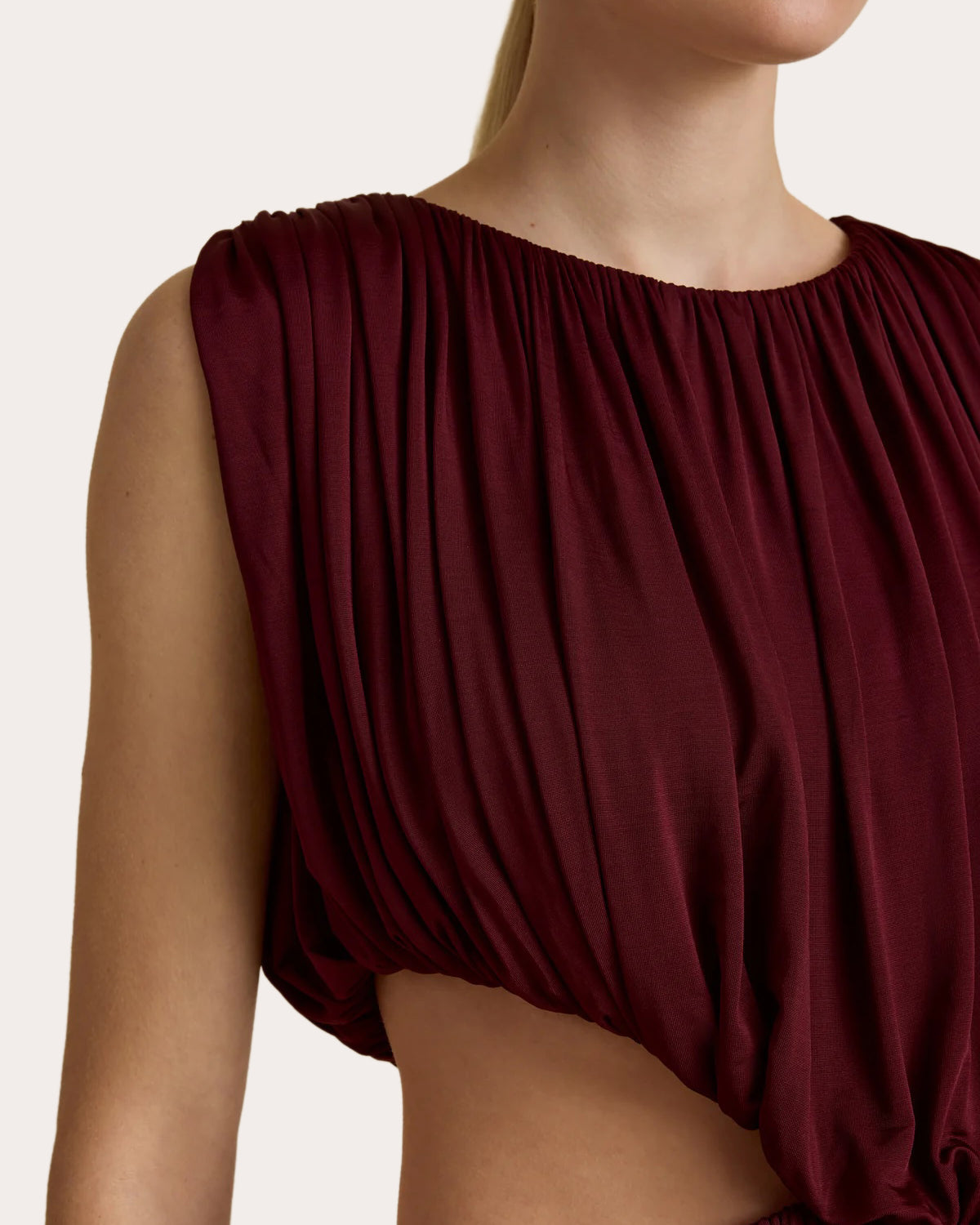 Jersey Cutout Gathered Drape Maxi Dress