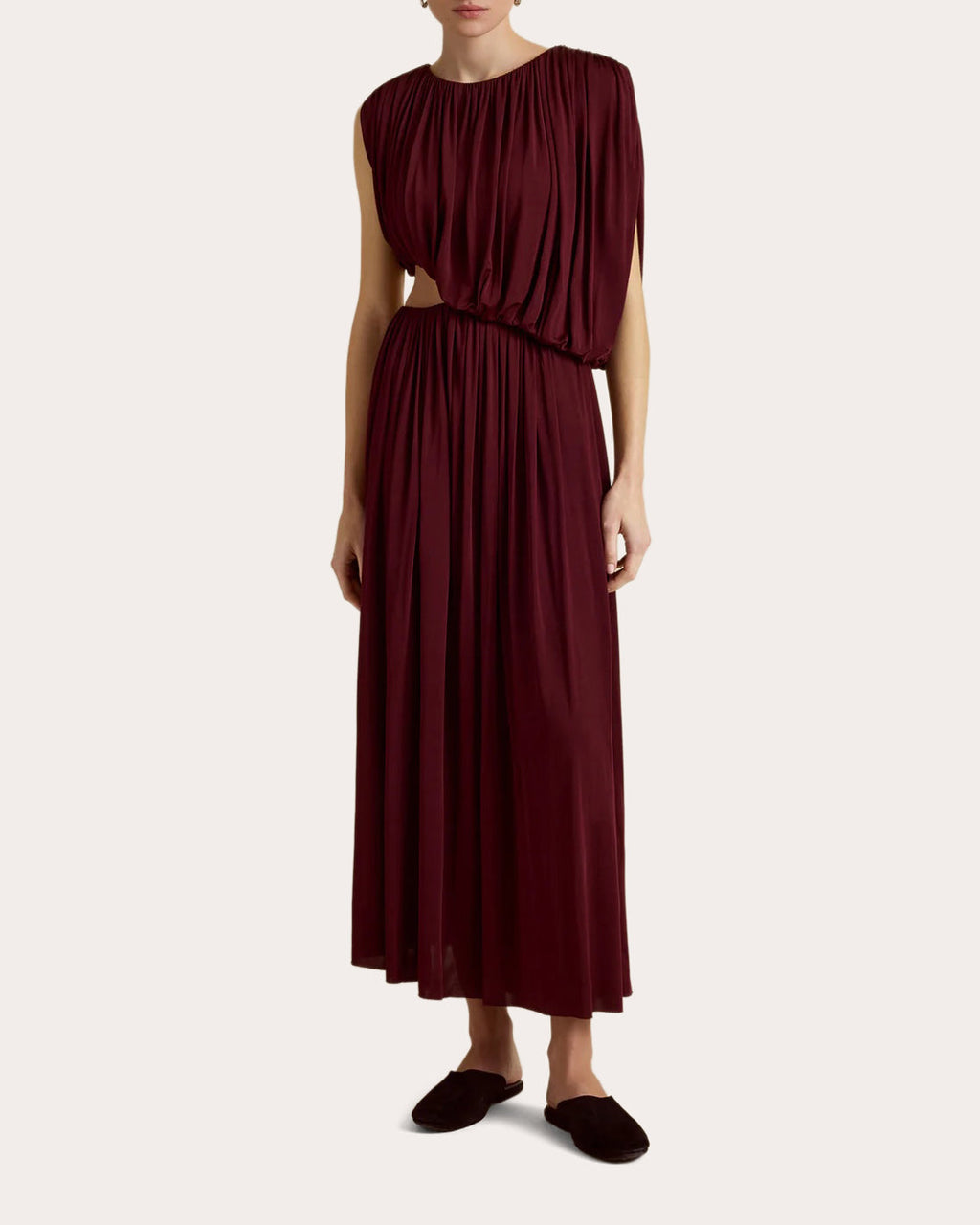 Jersey Cutout Gathered Drape Maxi Dress