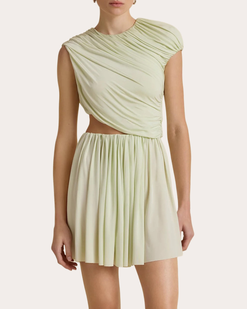 Jersey Cutout Gathered Drape Mini Dress