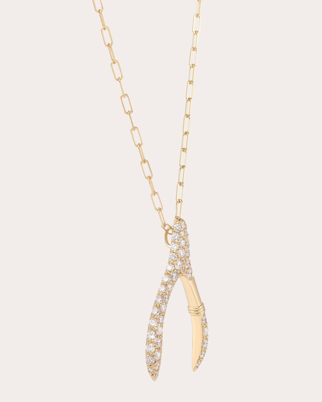 Diamond & 18k Gold Large Wishbone Pendant Necklace